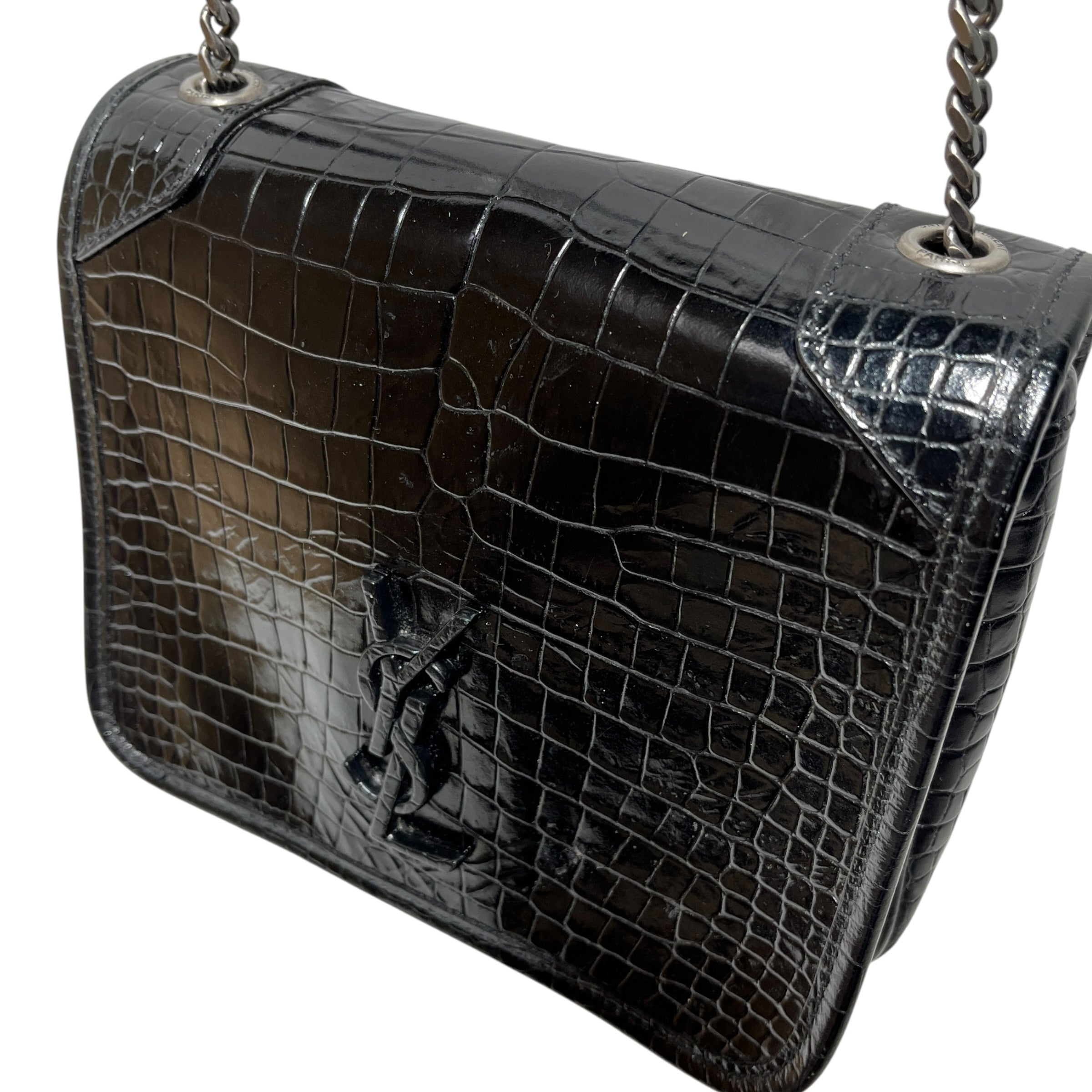 YVES SAINT LAURENT/Cross Body Bag/Animal Pattern/Leather/BLK/embossed croc Niki view 6