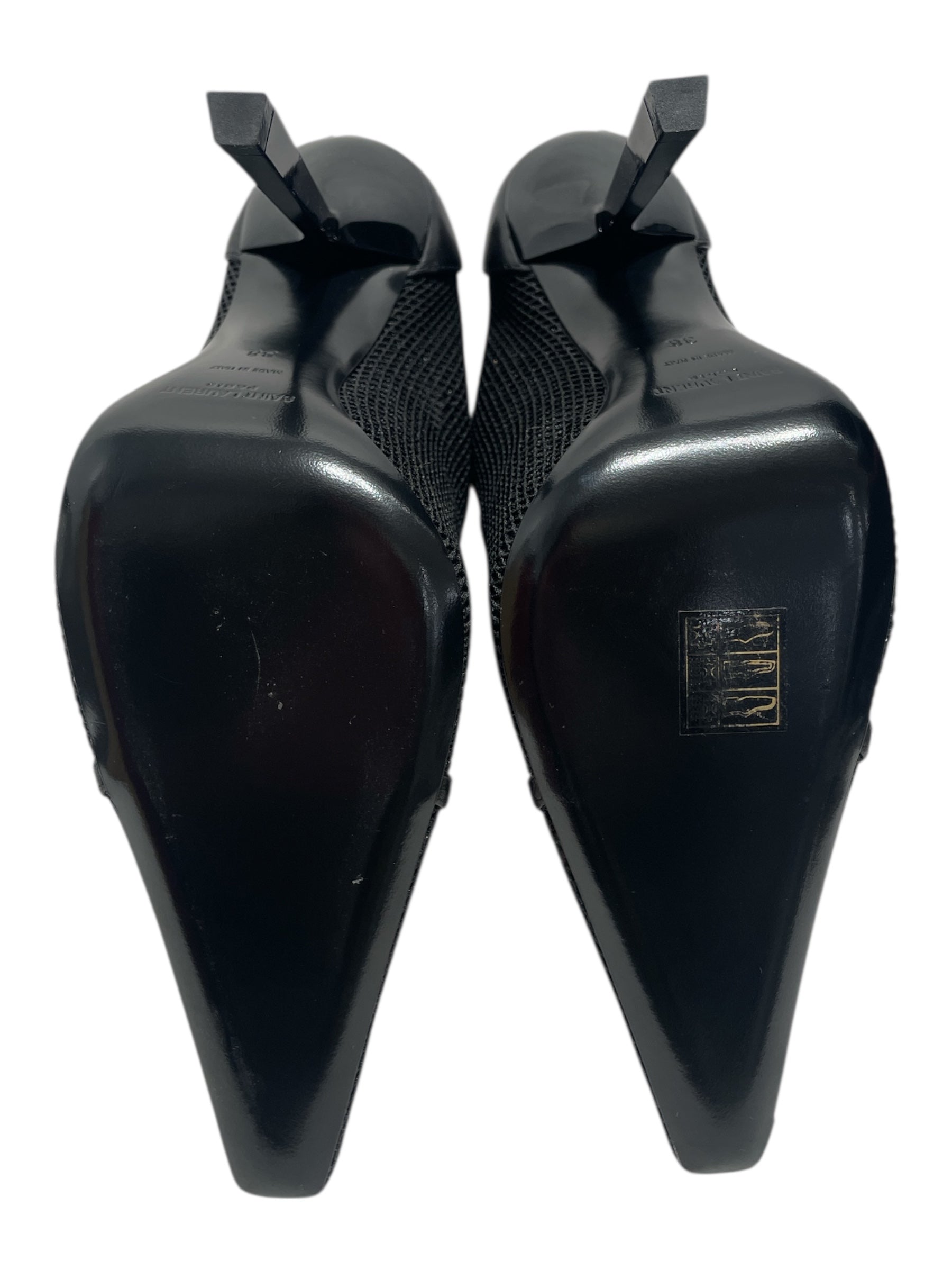 SAINT LAURENT/Booties/EU 38/BLK/Oxalis Mesh Pointed Heel Boot view 4