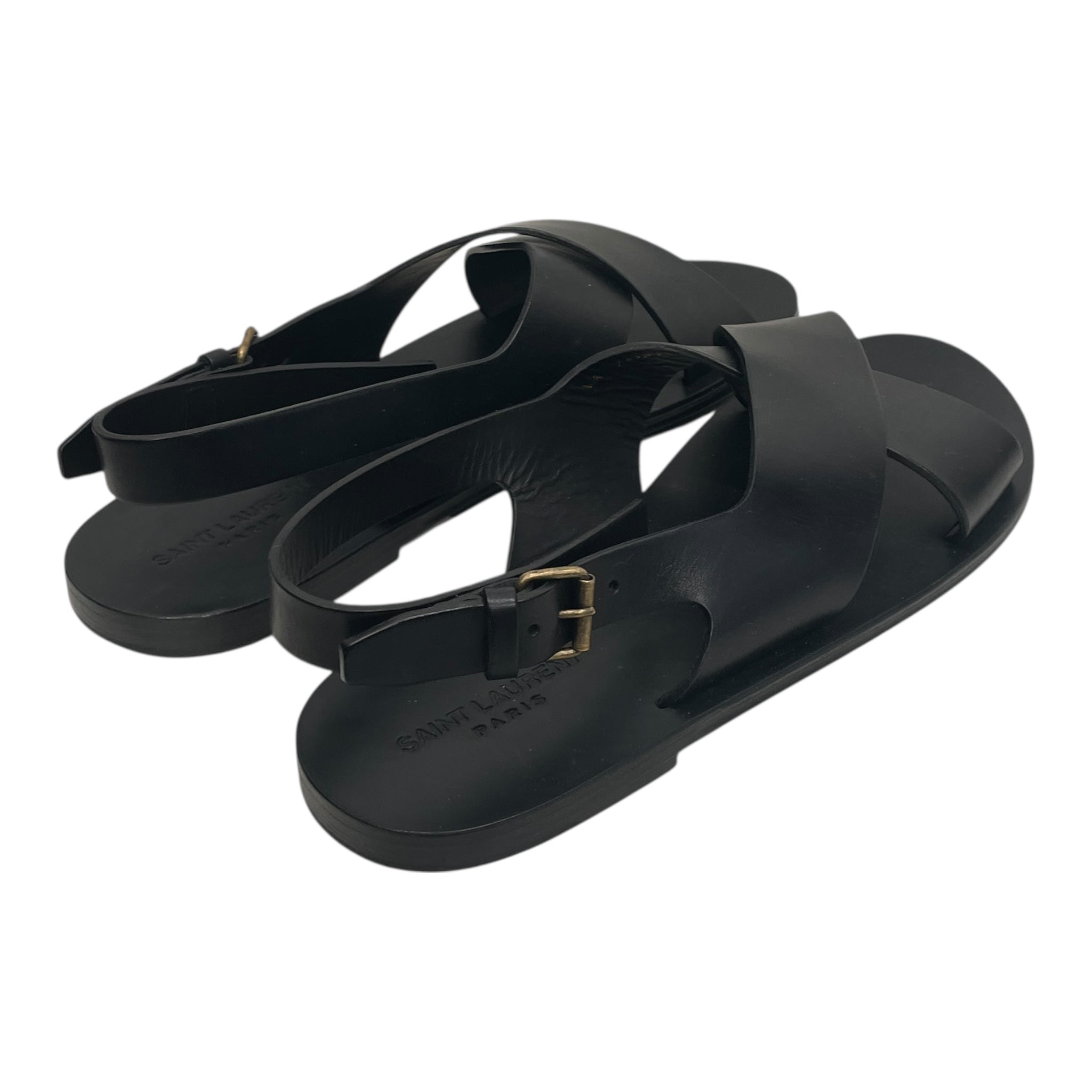 SAINT LAURENT/Sandals/EU 45/Leather/BLK/WOOD SOLE LEATHER STRAP view 2
