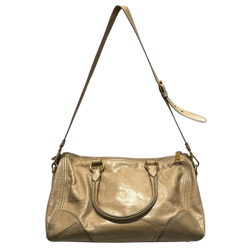 PRADA/Hand Bag/Leather/BEG/STRAP