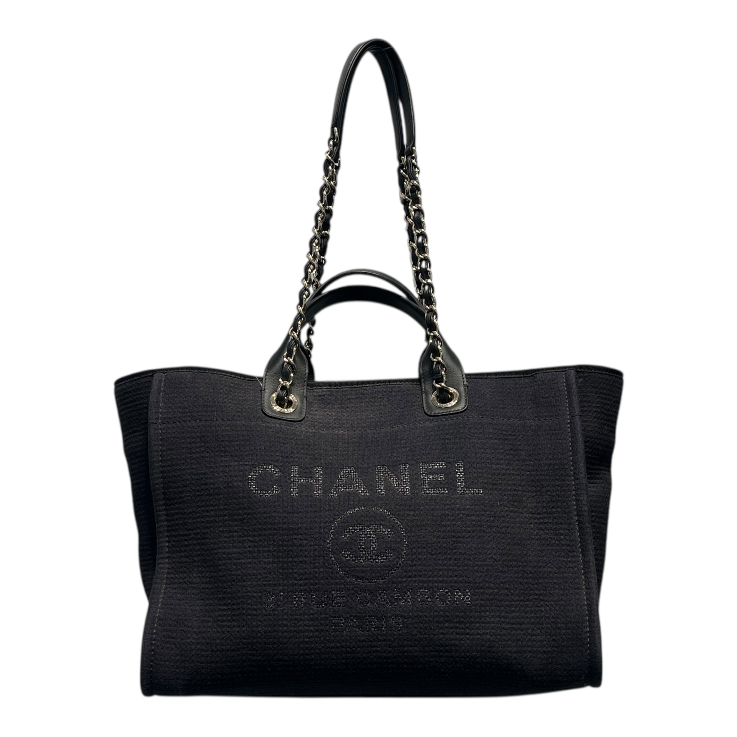 CHANEL/Tote Bag/Cotton/BLK/KXN2TJ83 DEAUVILLE BAG W/POUCH view 1