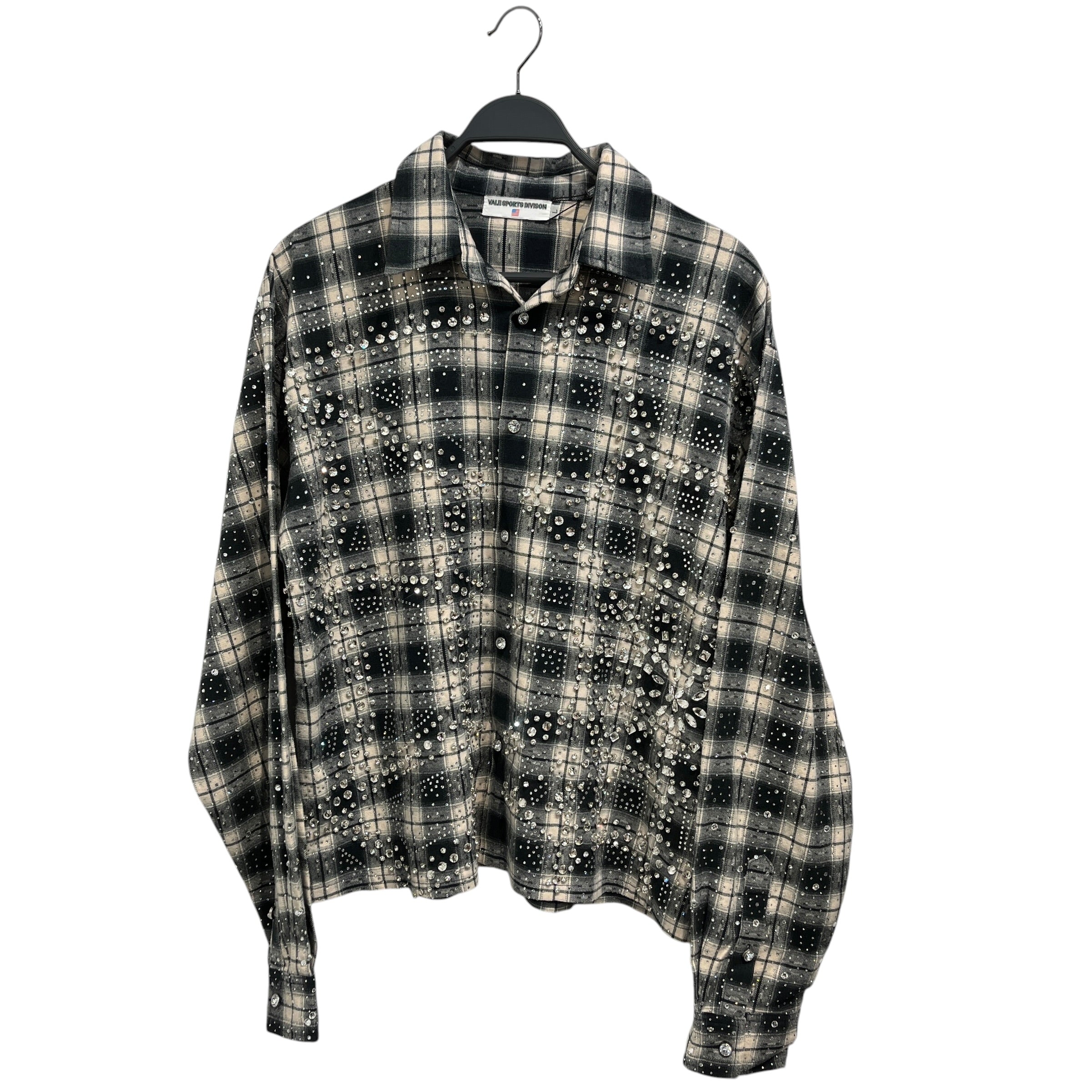 VALLEY/LS Shirt/L/Cotton/BLK/Plaid/Rhinestones on Fabric view 1