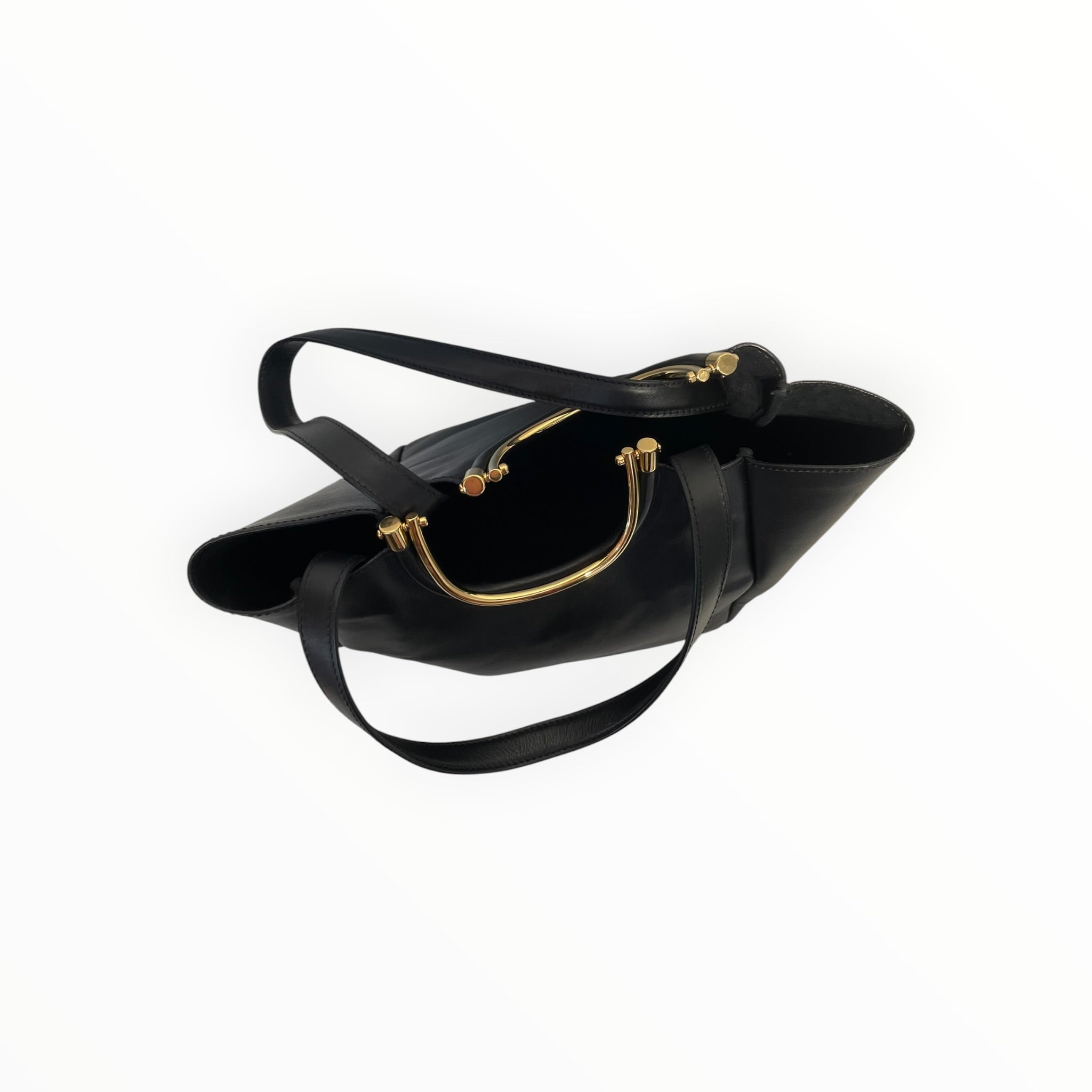 DEREK LAM 10 CROSBY/Basket Bag/Leather/BLK/GOLD METAL HANDEL DETAIL view 6