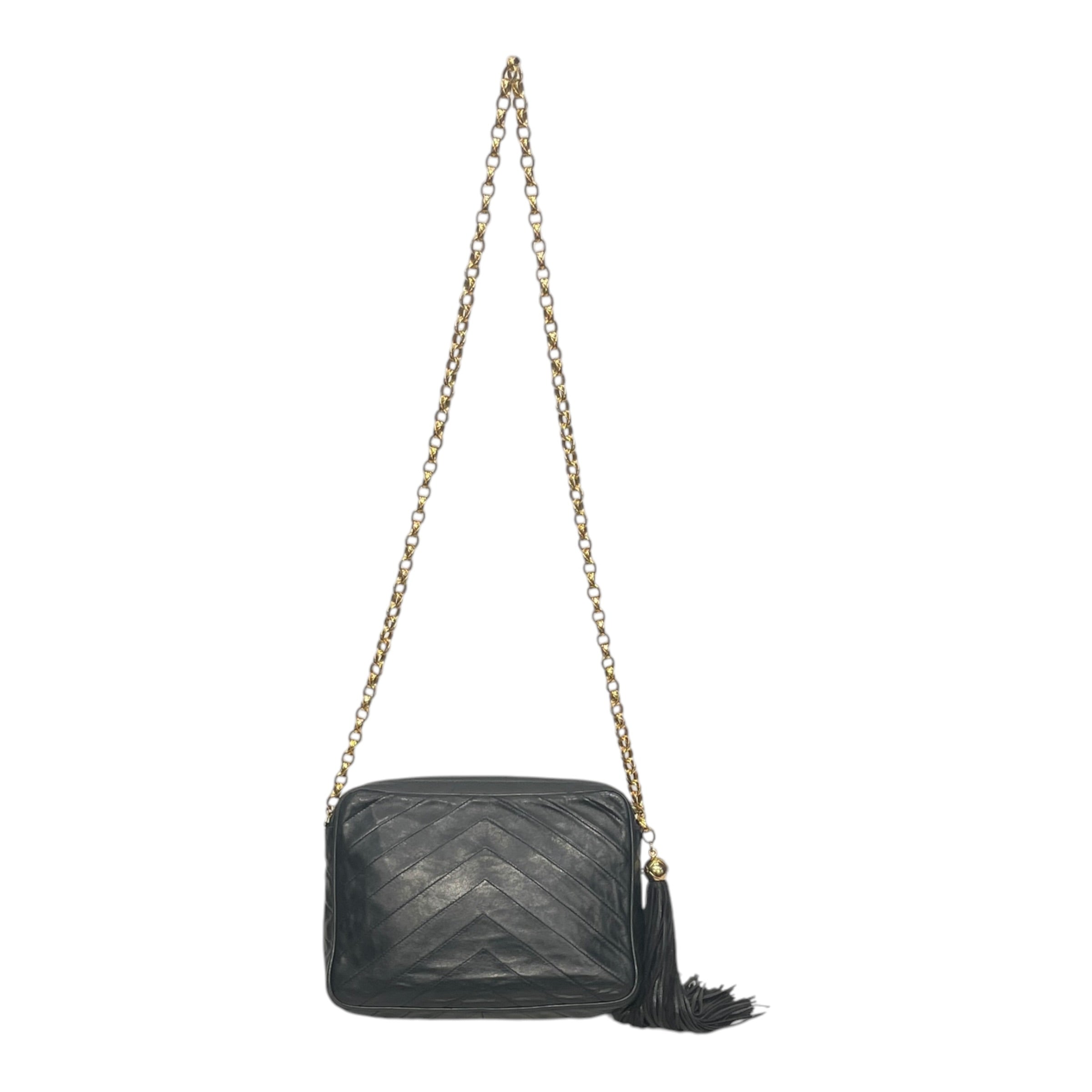 CHANEL/Bag/Leather/BLK/V STITCH WITH GOLD BALL TASSLE view 2
