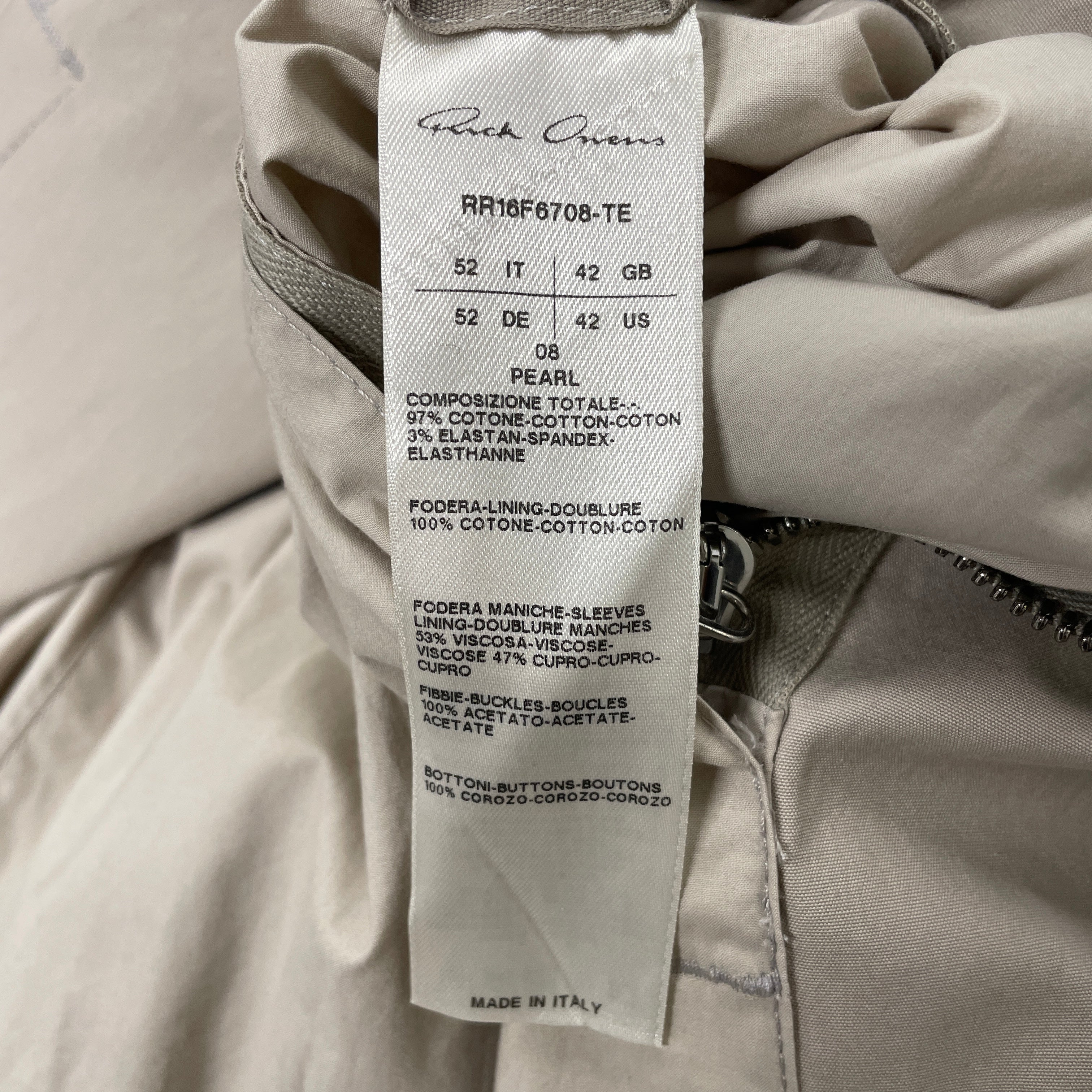 Rick Owens/Trench Coat/8/Cotton/CML/Maxi Length/HIGH NECK BUTTON TRENCH view 3