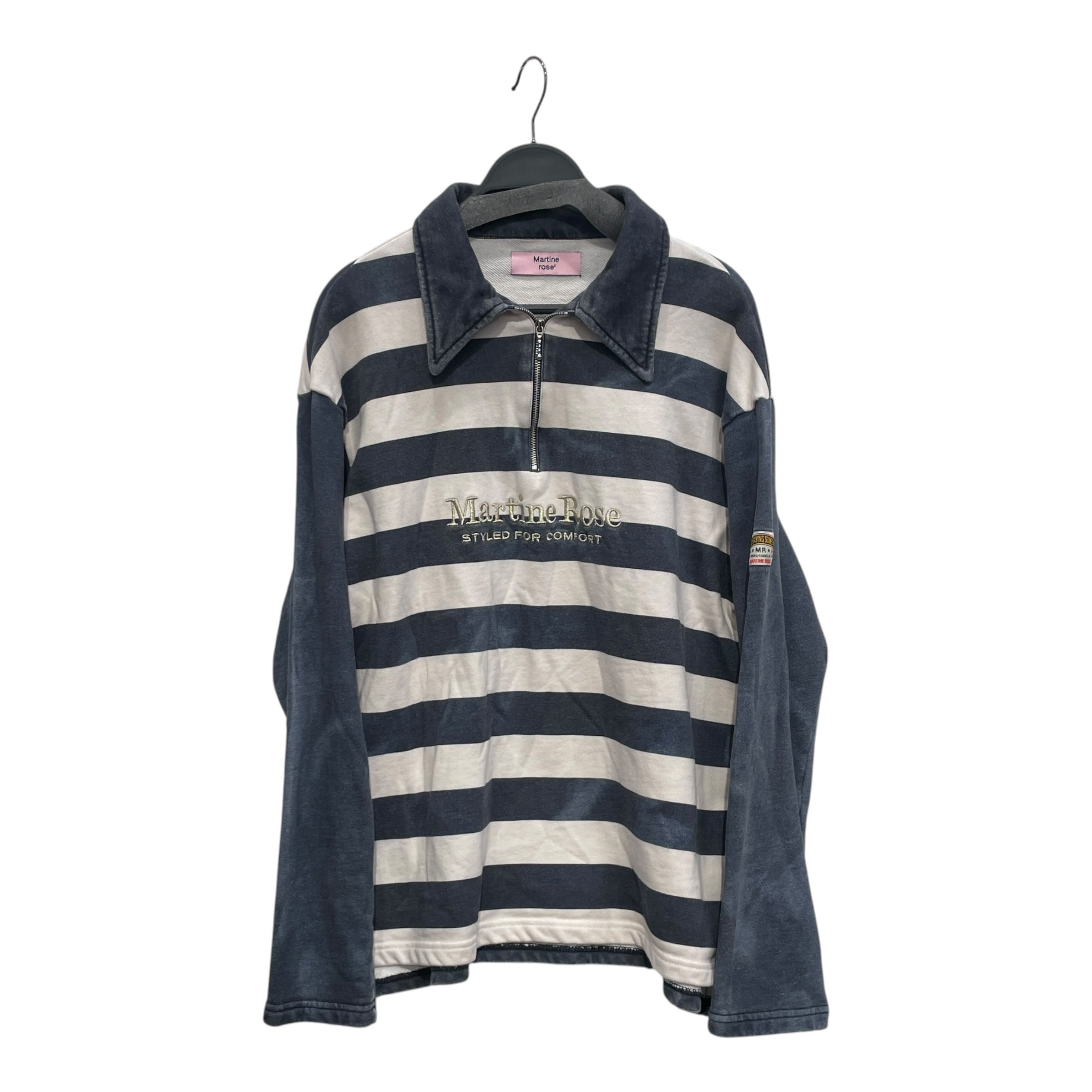 MARTINE ROSE/Zip Up Hoodie/S/Stripe/Cotton/NVY/QUARTER ZIP view 1