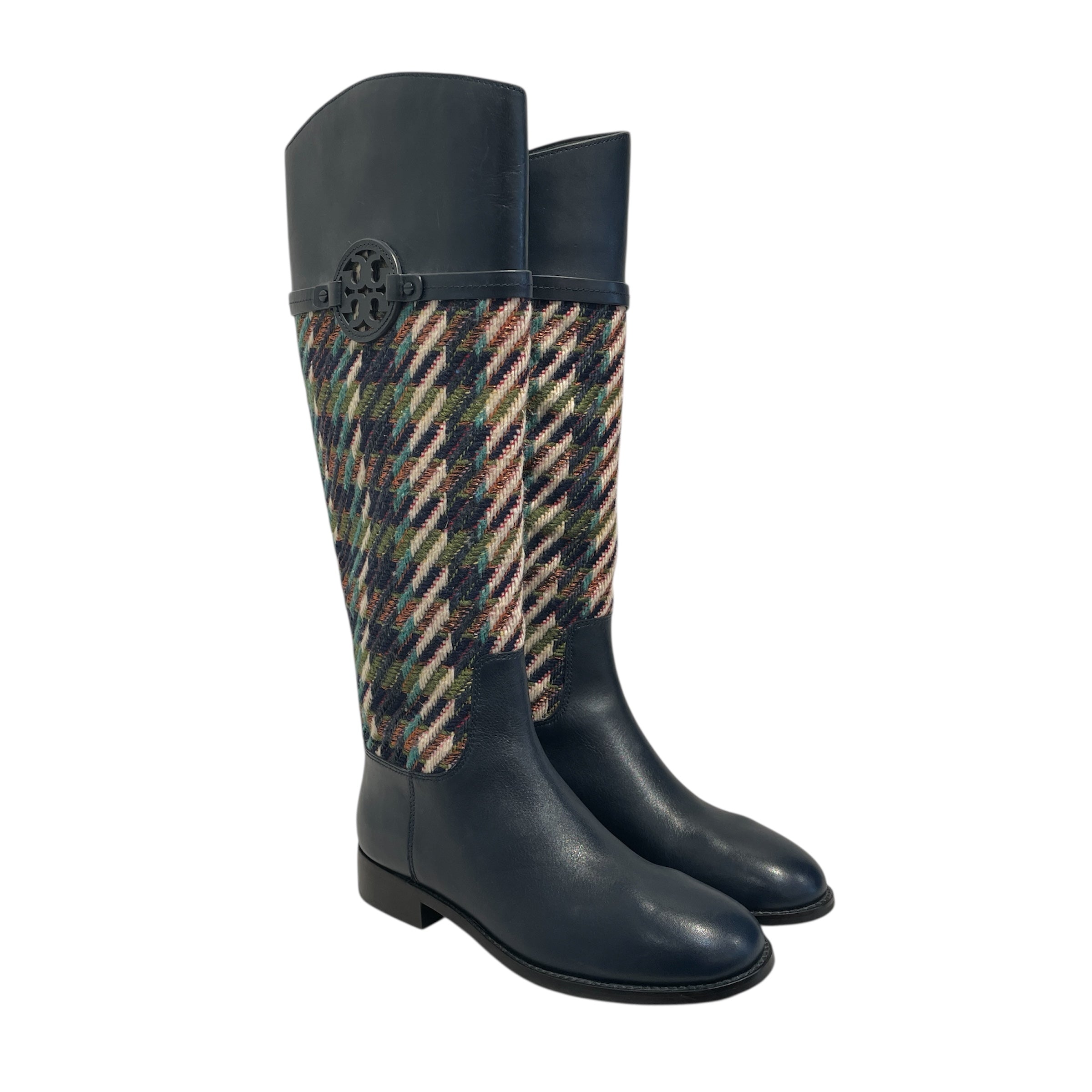TORY BURCH/Long Boots/US 7.5/Gingham Check/Leather/NVY/miller riding boot view 1