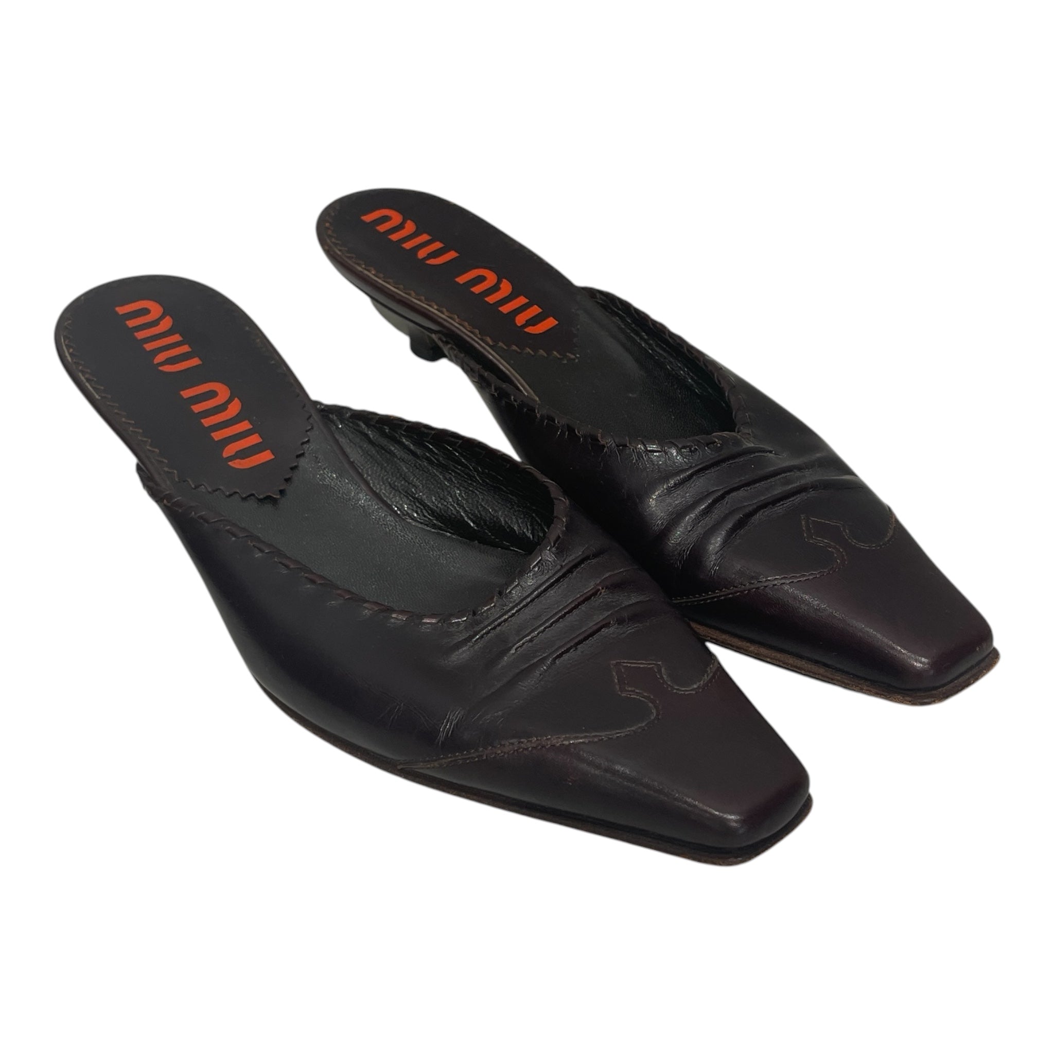 MIU MIU/Heels/EU 36/Leather/BRW/ORN BRANDING/KITTEN HEEL view 1