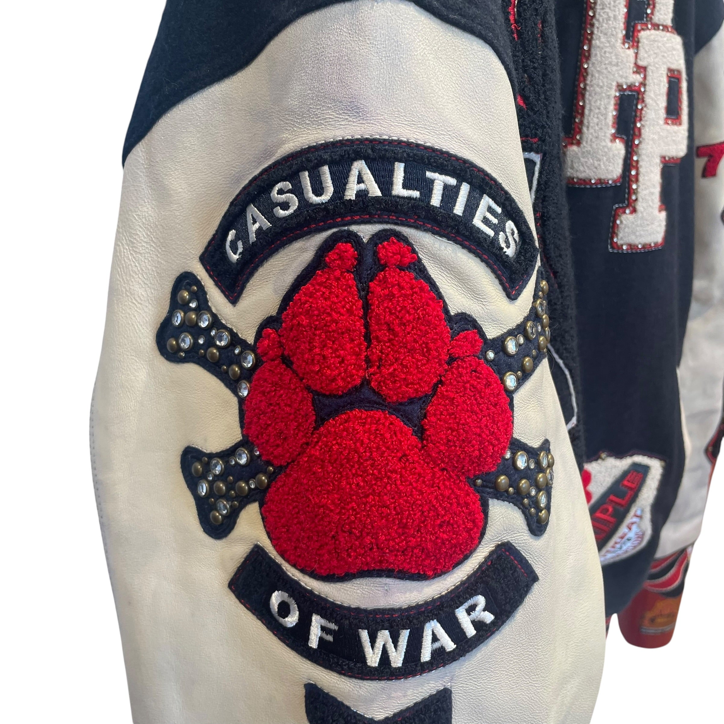 Pelle Pelle/Baseball Jkt/XXL/Wool/BLK/red paw print/cream sleeves view 5