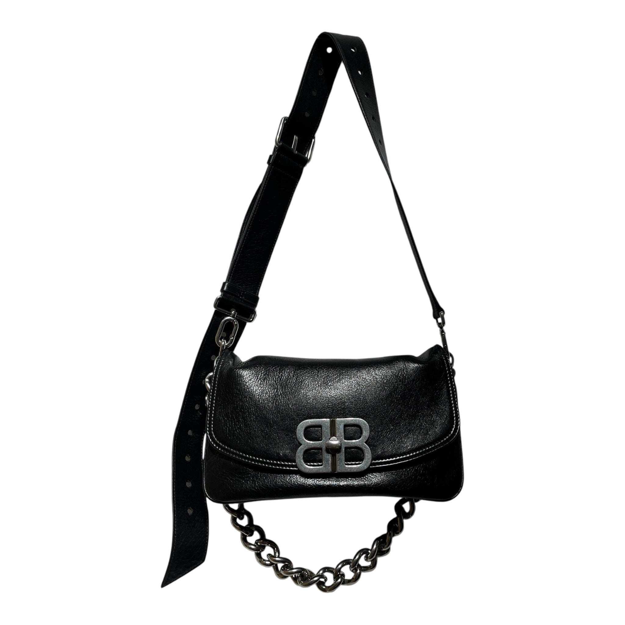 BALENCIAGA/Cross Body Bag/Leather/BLK/FLAP BAG view 1