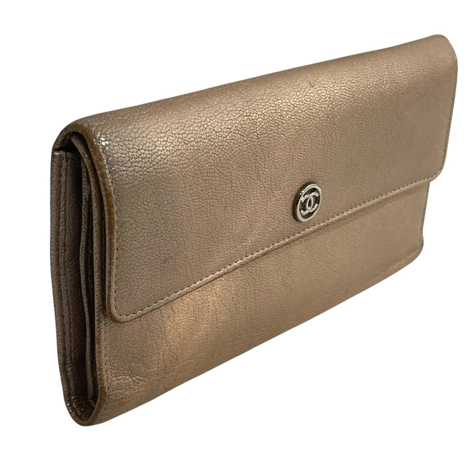 CHANEL/Long Wallet/Leather/GLD/L's/2007 metallic gold wallet view 3
