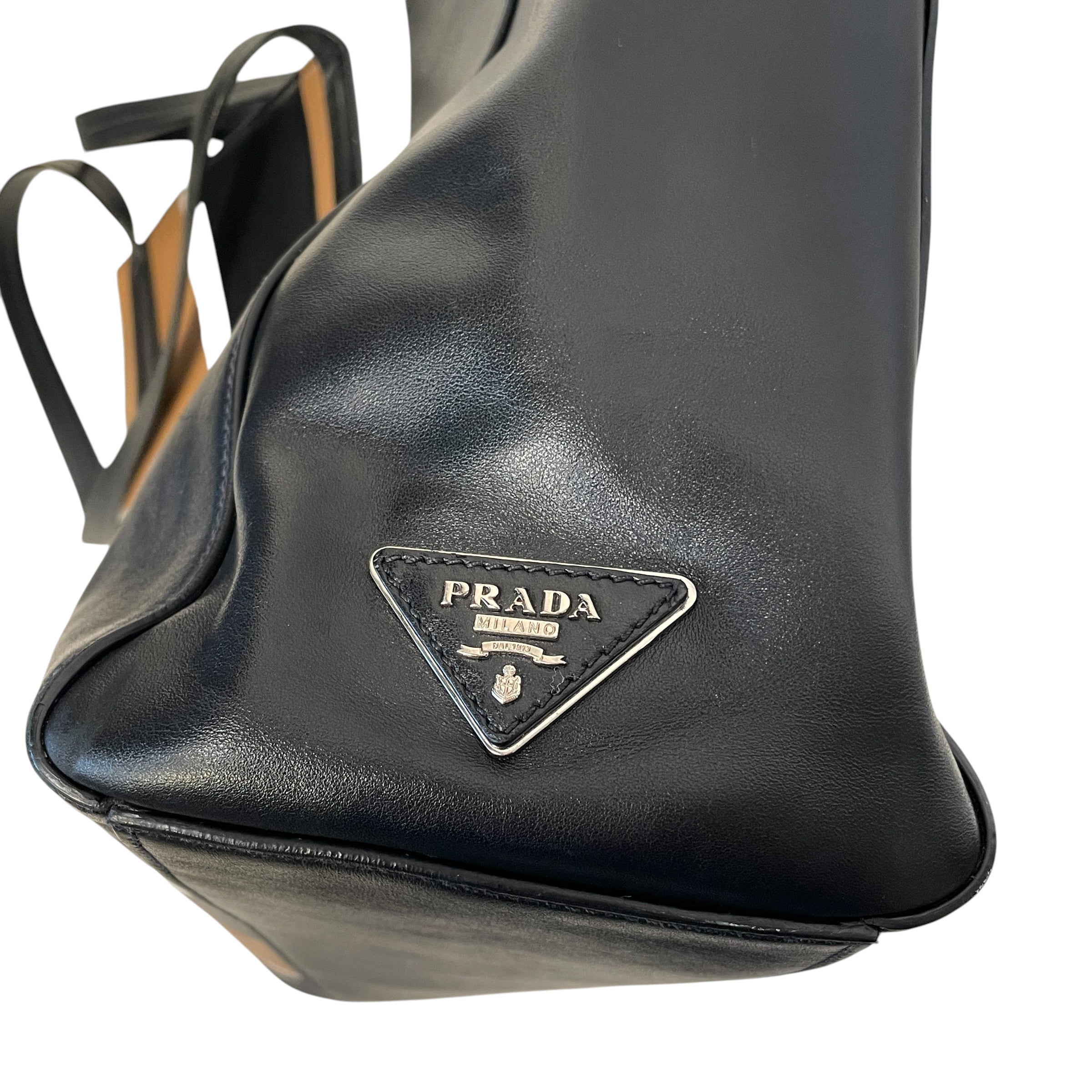 PRADA/Tote Bag/Stripe/Leather/BLK/WHITE/BROWN/TRI-COLOR view 8