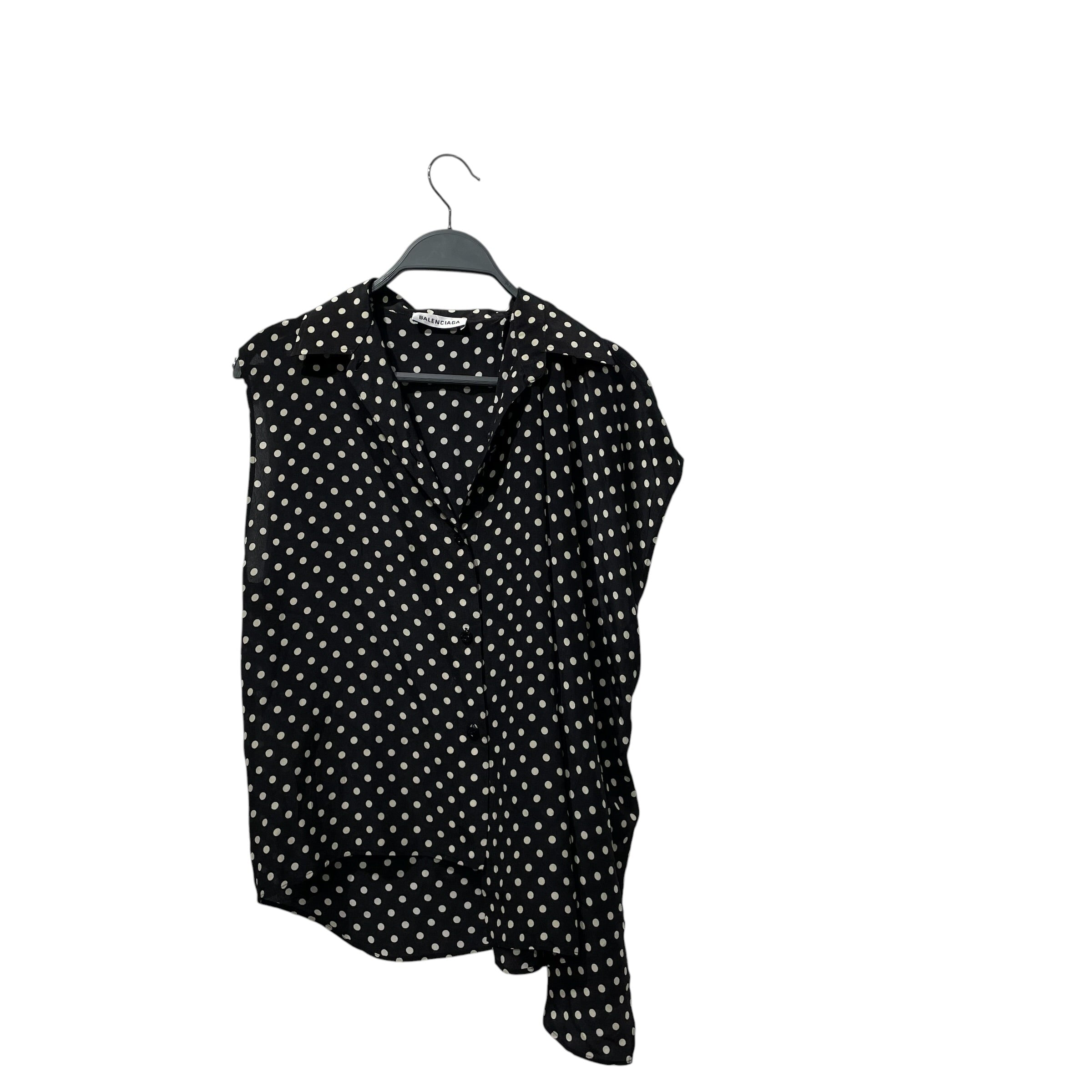 BALENCIAGA/SL Blouse/34/Polka dot/Silk/BLK/2019 WHITE DOT COLLARED ASSYM view 1