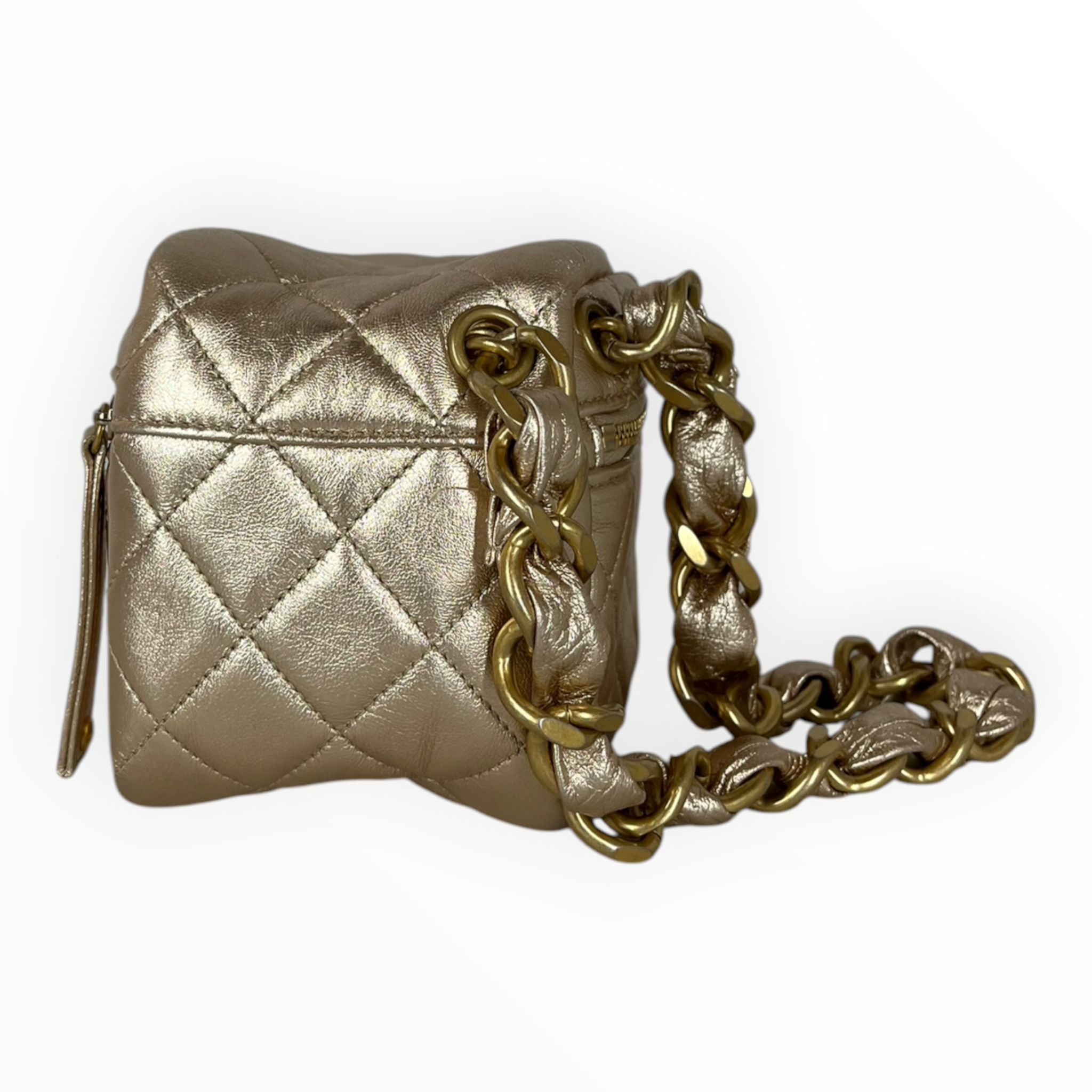 CHANEL/Clutch Bag/Leather/GLD/CC Quilted Cube Zip Clutch view 3