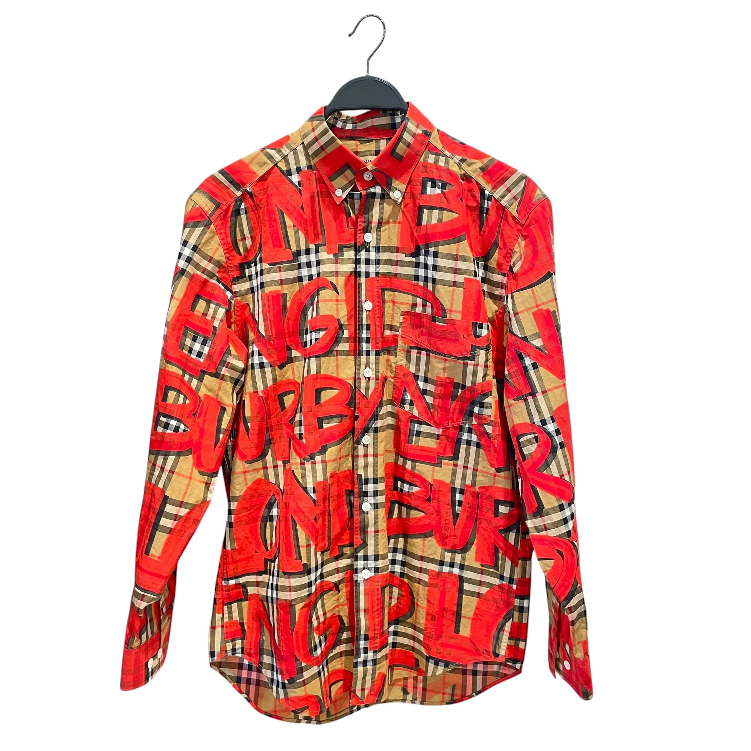 BURBERRY LONDON/LS Shirt/S/Nylon/RED/Plaid/Graffiti Check view 1