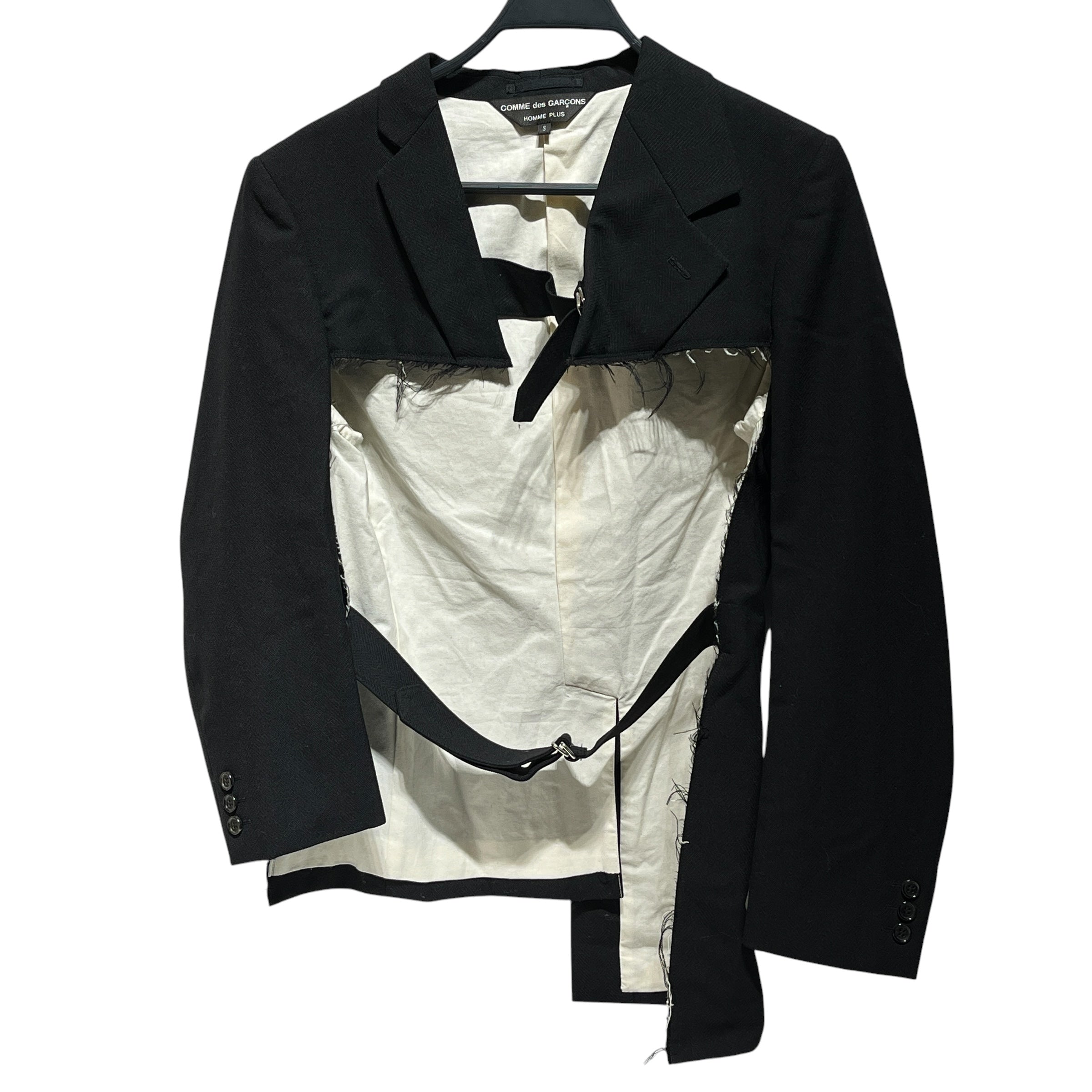 COMME des GARCONS HOMME PLUS/Jacket/S/Wool/BLK/Deconstructed Belted Blazer view 1