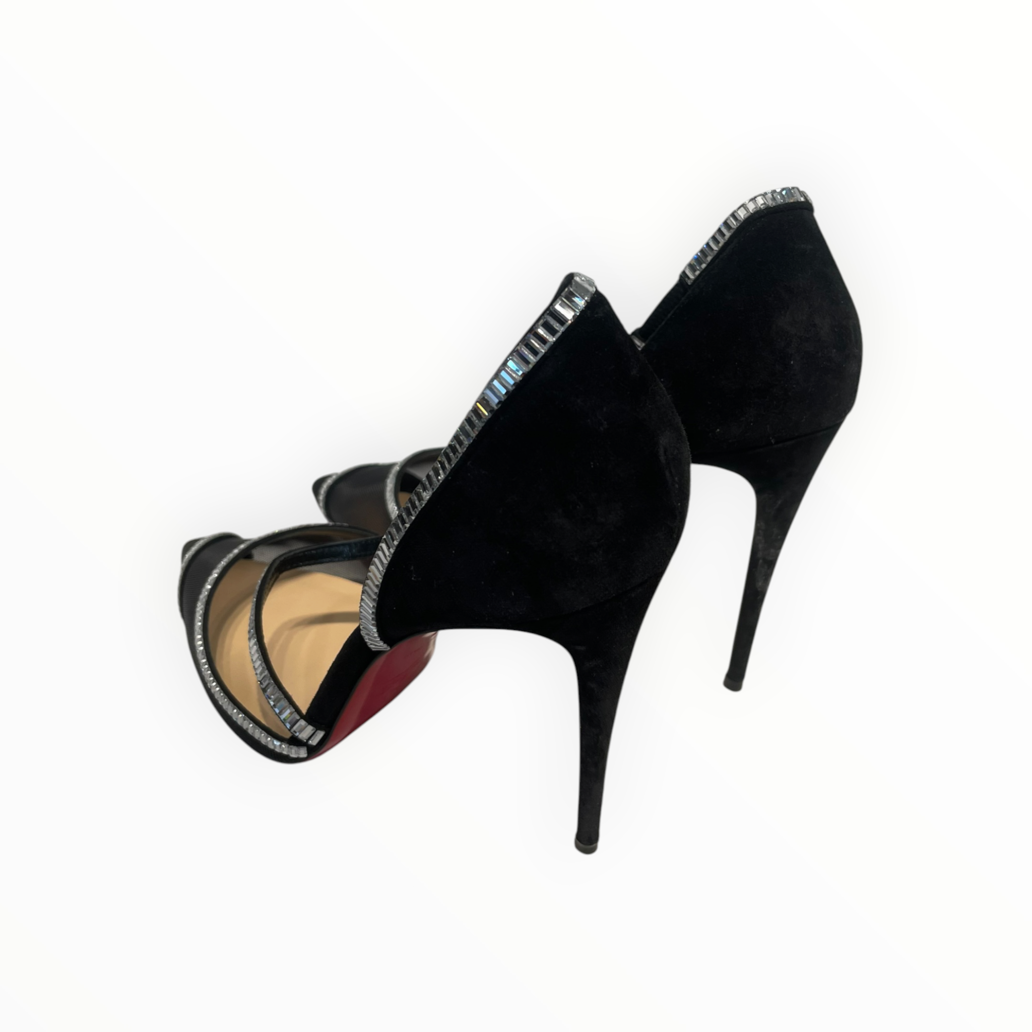 Christian Louboutin/Heels/EU 38.5/Leather/BLK/Ankle Strap/RHINESTONE view 2