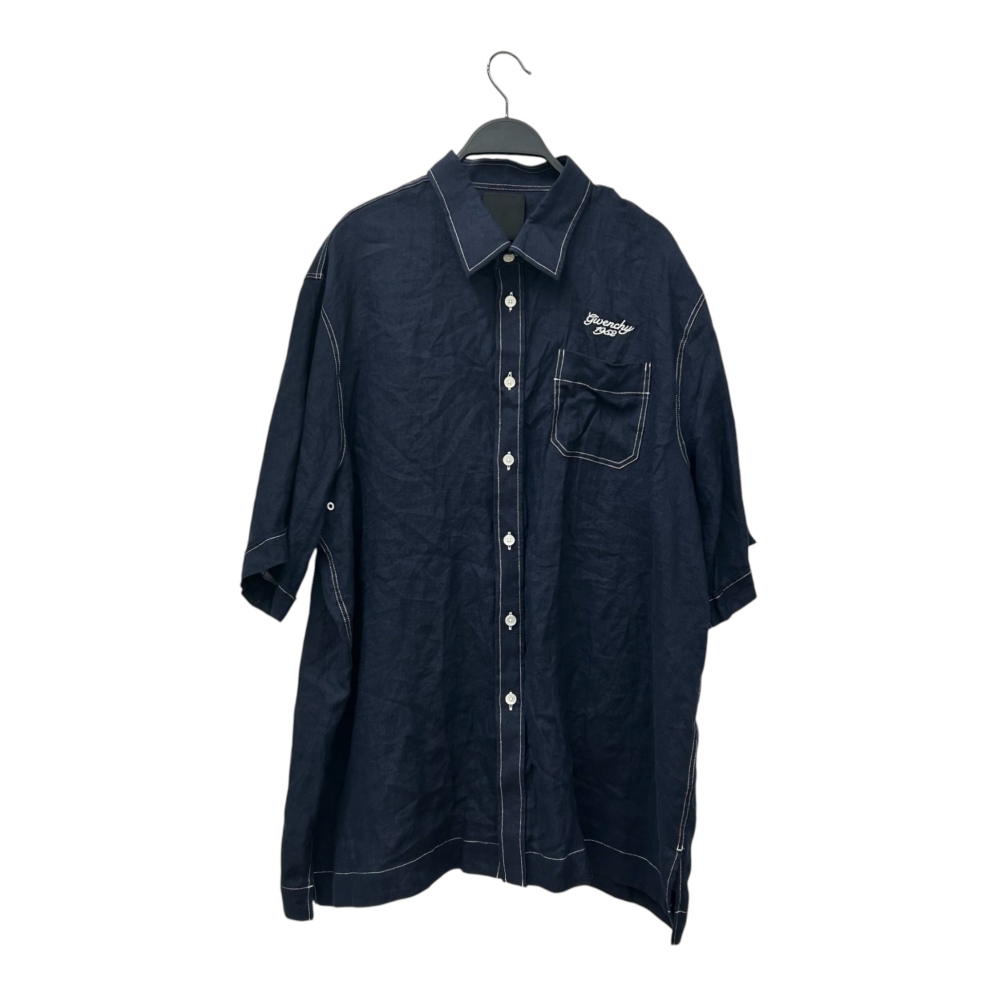 GIVENCHY/SS Shirt/41/Cotton/NVY/EMBROIDERED LOGO view 1