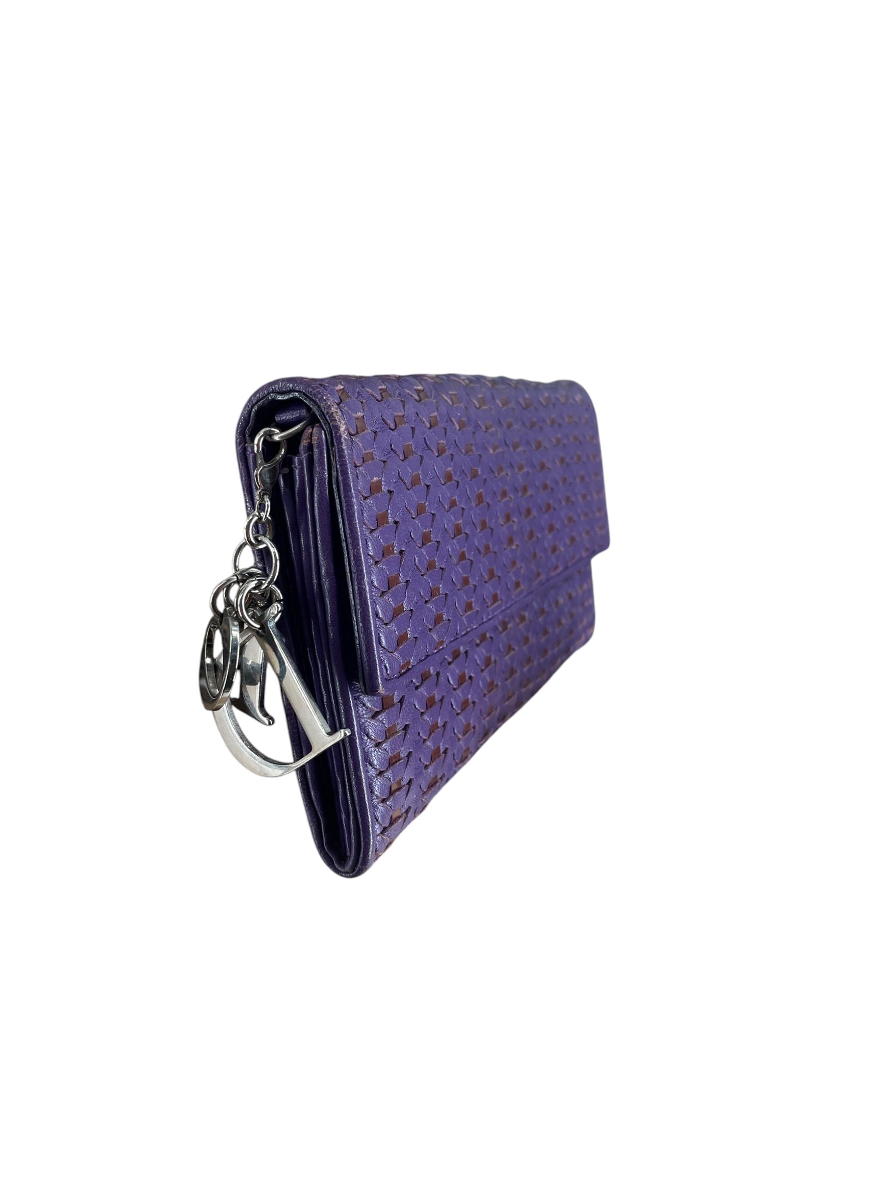 Christian Dior/Long Wallet/Border/Leather/PPL/LADY DIOR WOVEN WALLET view 3