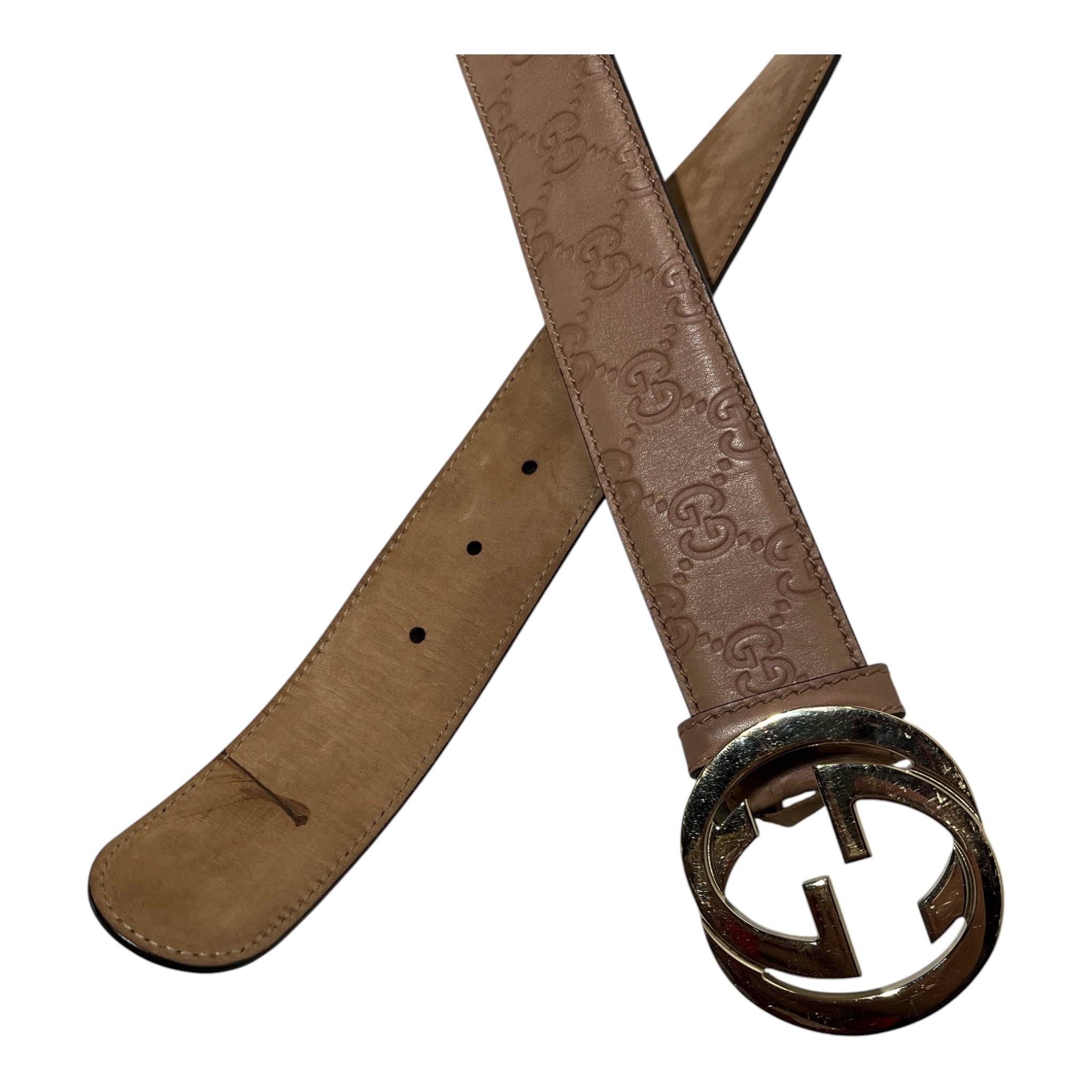 GUCCI/Belt/Monogram/Leather/CRM/INTERLOCKING BUCKLE view 2