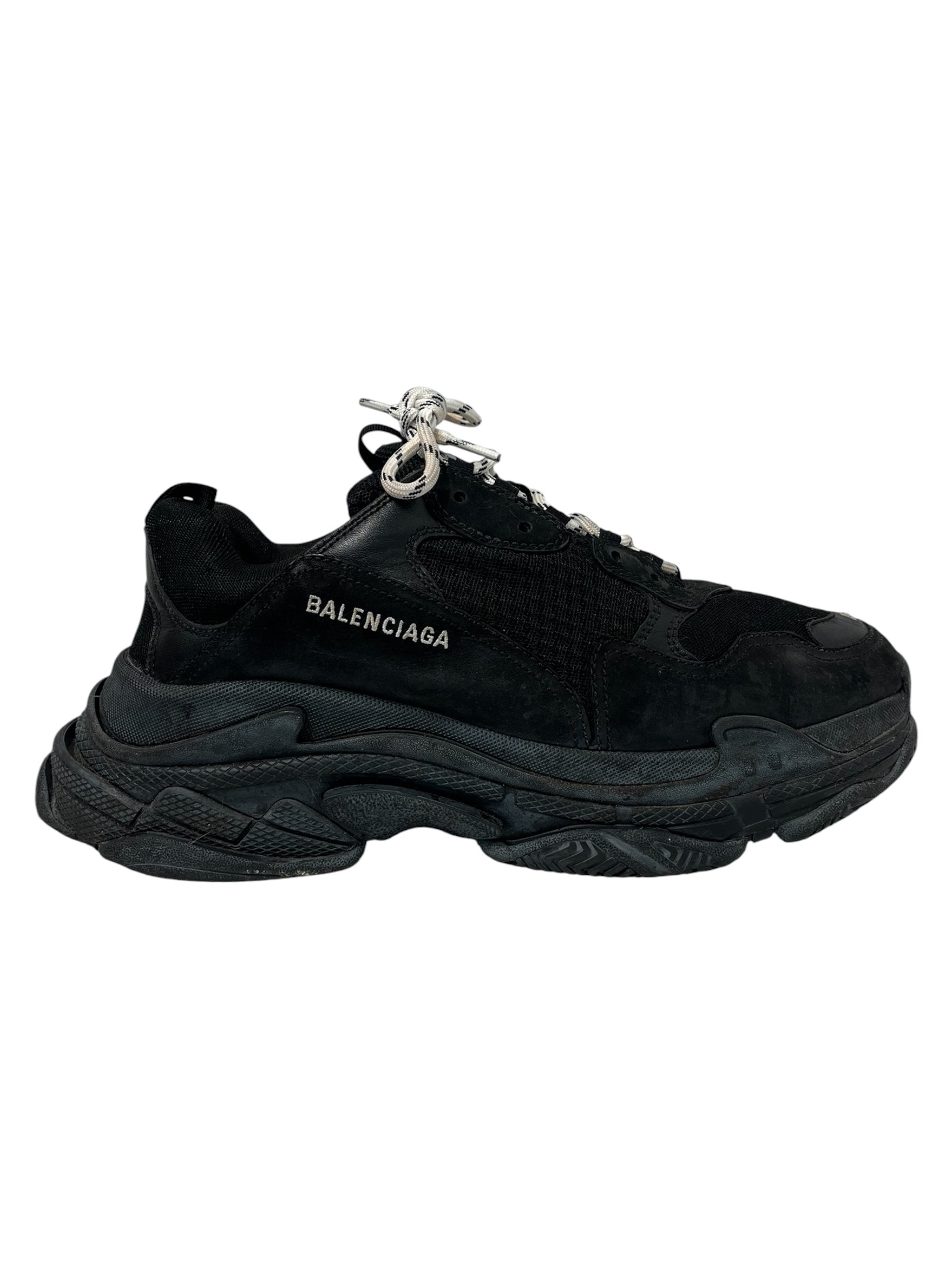 BALENCIAGA/Low-Sneakers/US 12/Cotton/BLK/TRIPLE S ALL BLACK 12 view 4