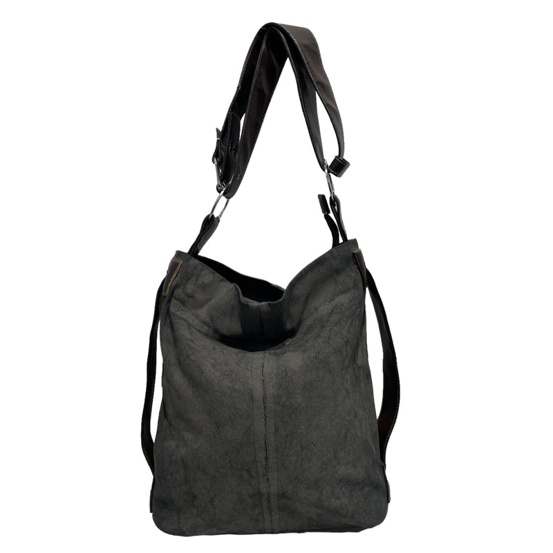 Salvatore Ferragamo/Tote Bag/Leather/GRY/Cracked Leather Shoulder Tote