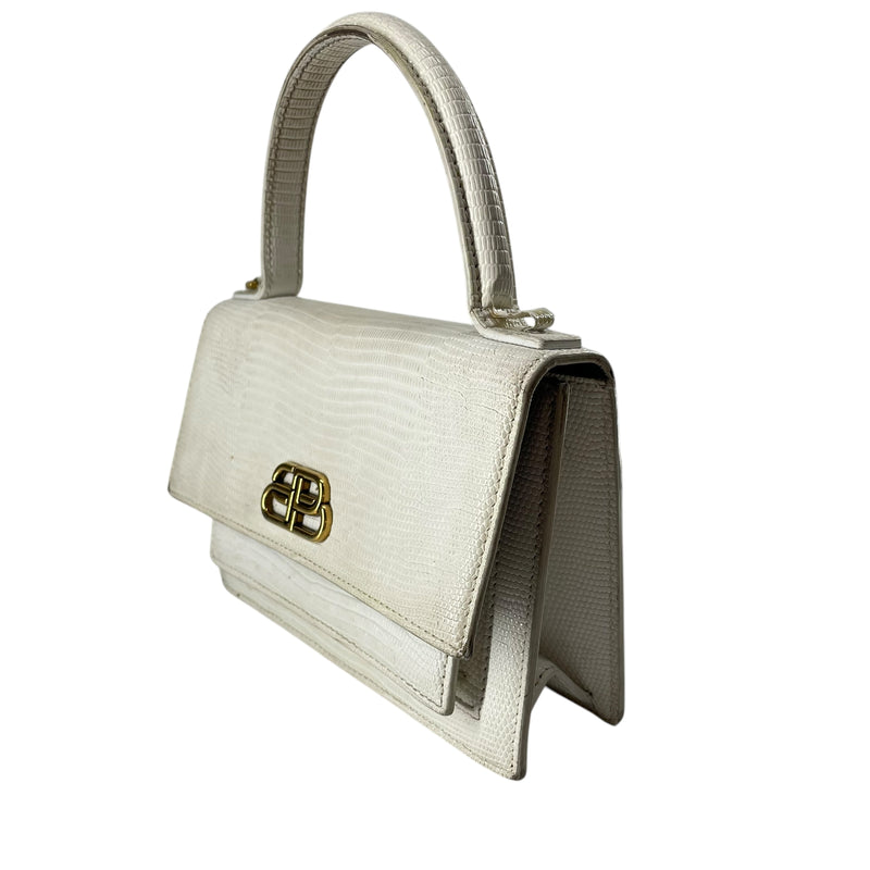 BALENCIAGA/Bag/Leather/WHT/LIZARD EMBOSSED TOP BAG