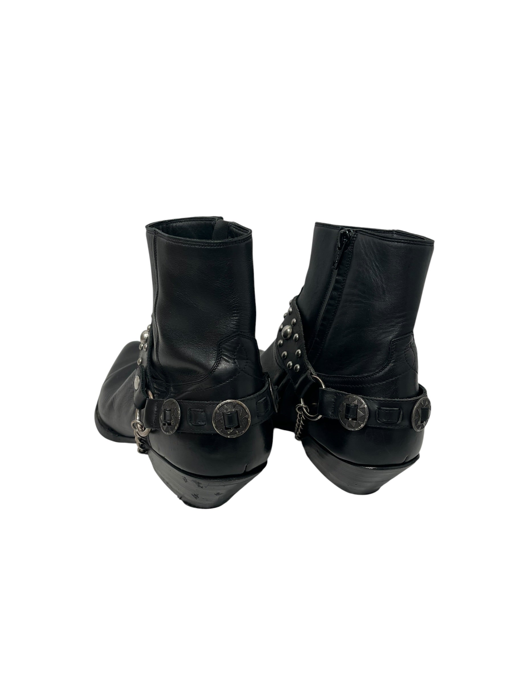 SAINT LAURENT/Boots/EU 42.5/Leather/BLK/SANTIAG SILVER HARNESS BOOTS view 2