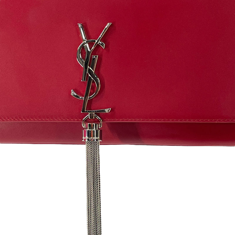 SAINT LAURENT/Cross Body Bag/Leather/RED/KATE SILVER TASSEL 2018