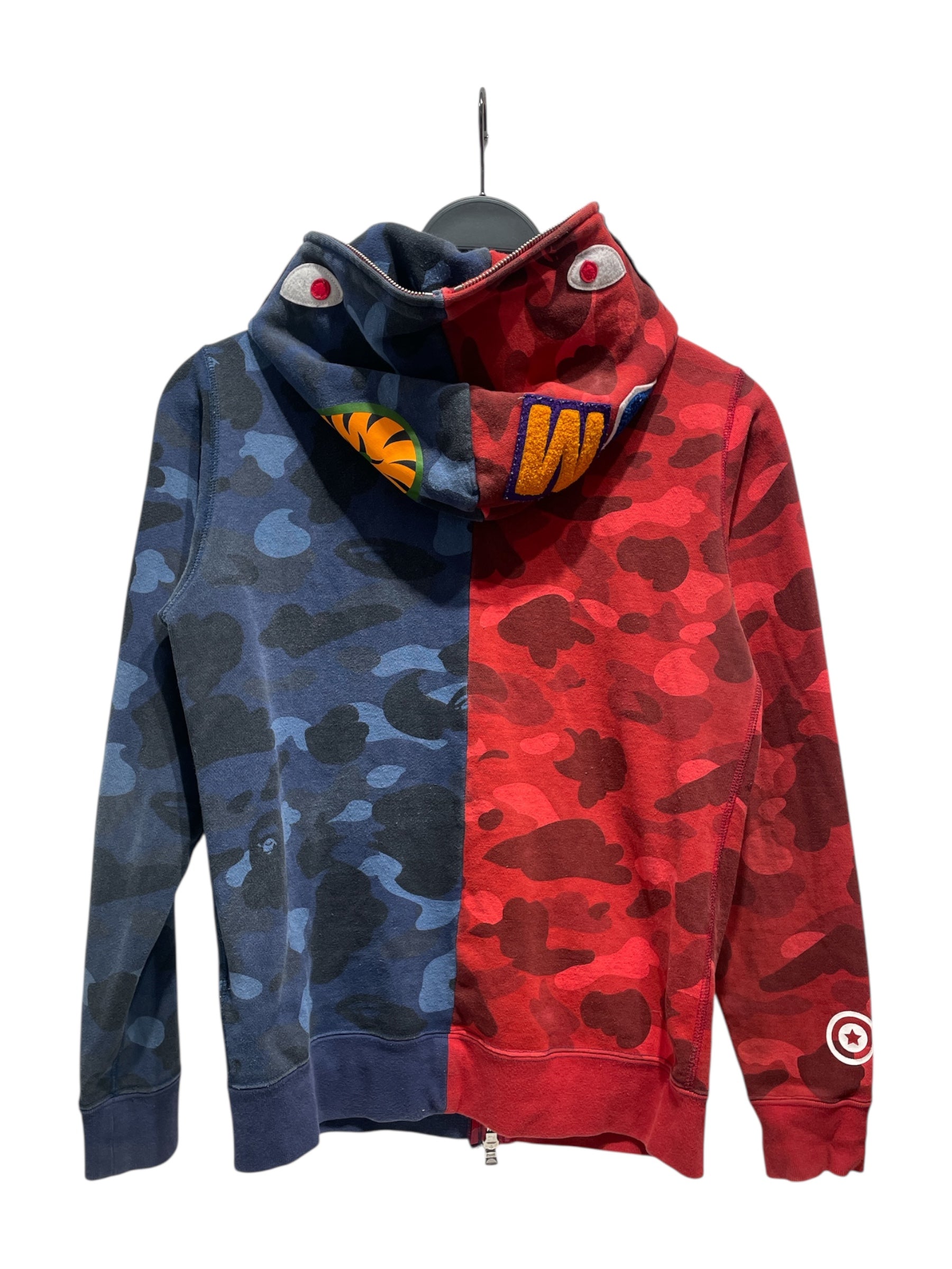 A BATHING APE/Zip Up Hoodie/XS/Camouflage/Cotton/BLU/Red/Blue Camo Shark Zip up view 2