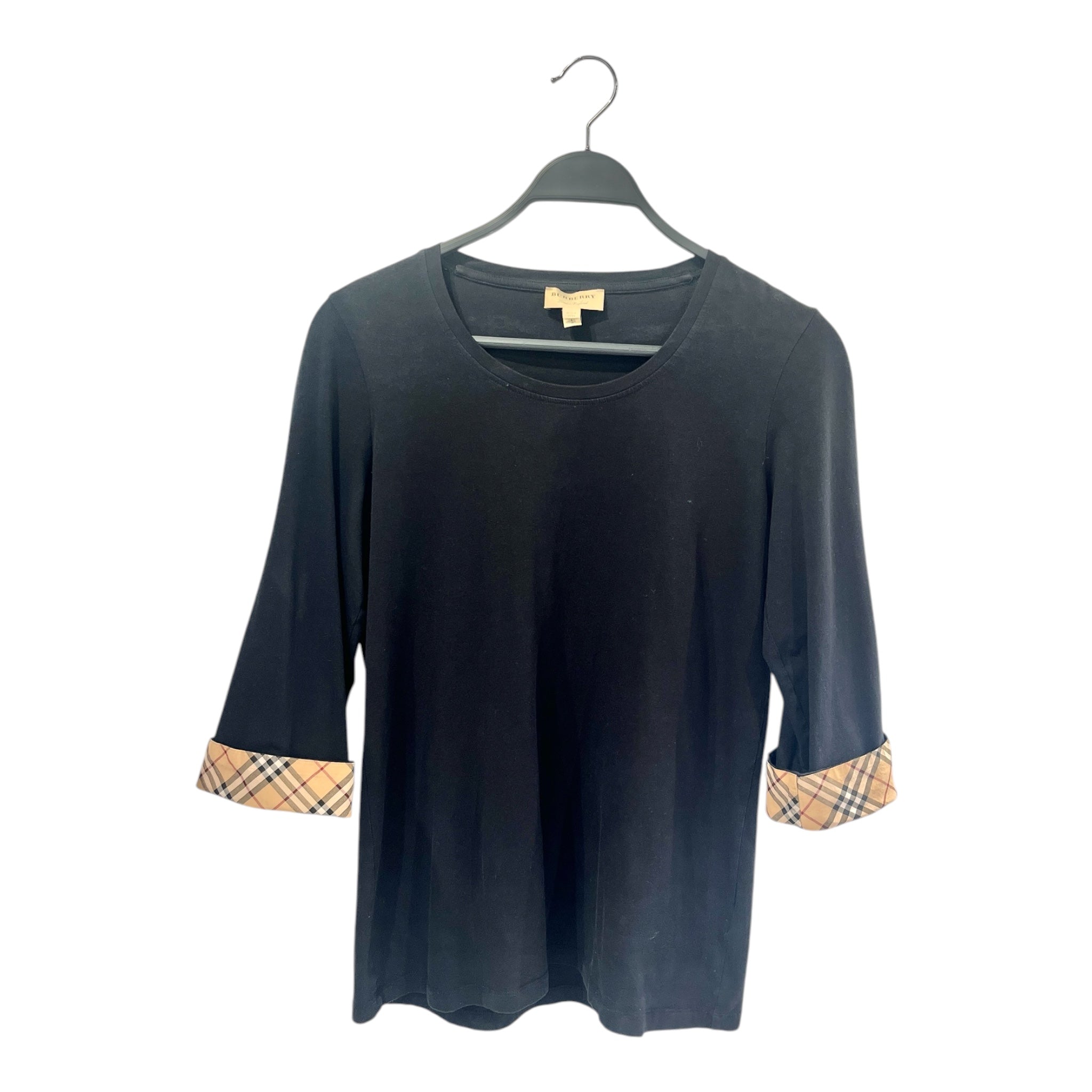 BURBERRY LONDON/LS T-Shirt/L/XL/Linen/BLK/black shirt plaid design on sl view 1