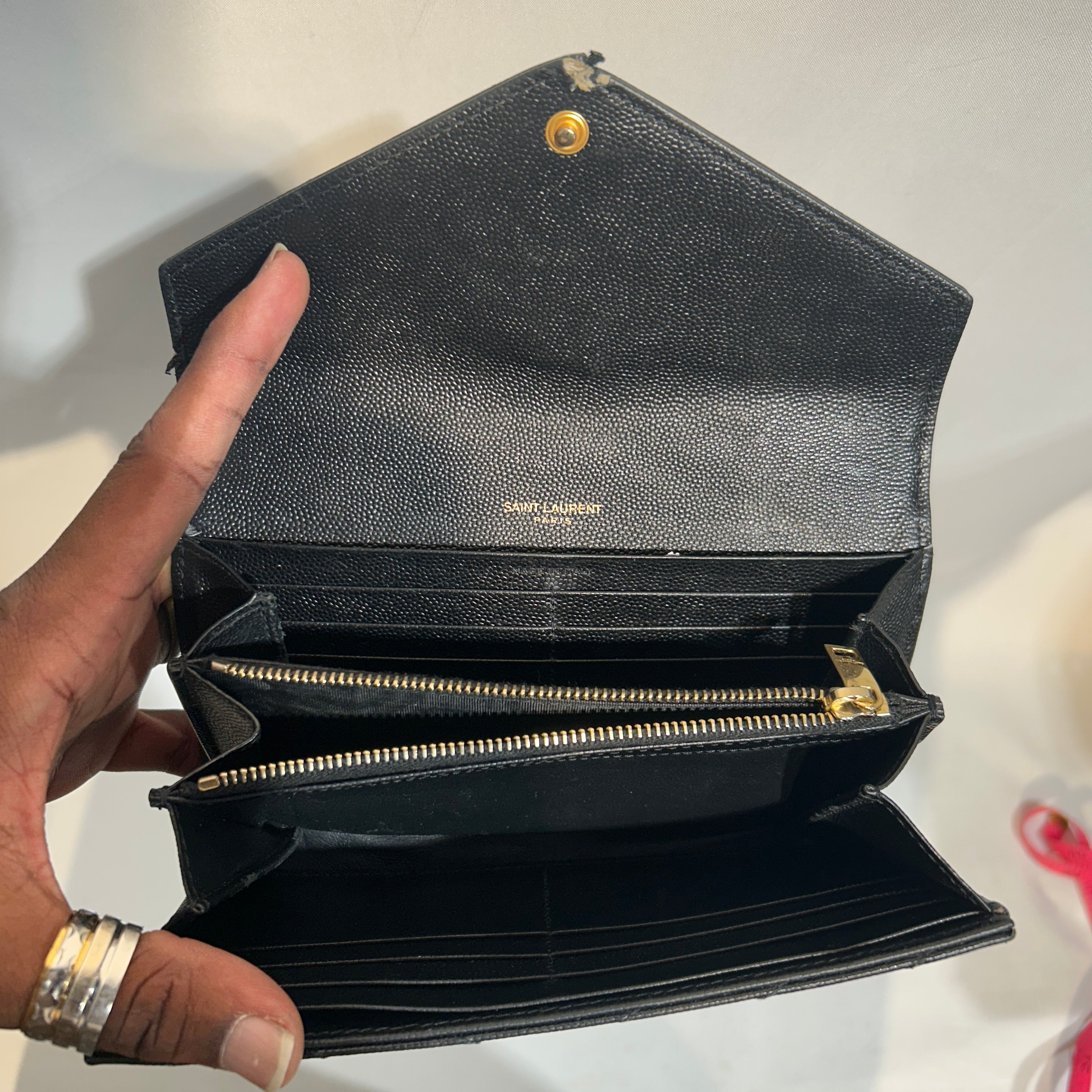 YVES SAINT LAURENT/Long Wallet/Leather/BLK/L's/envelope  wallet view 3