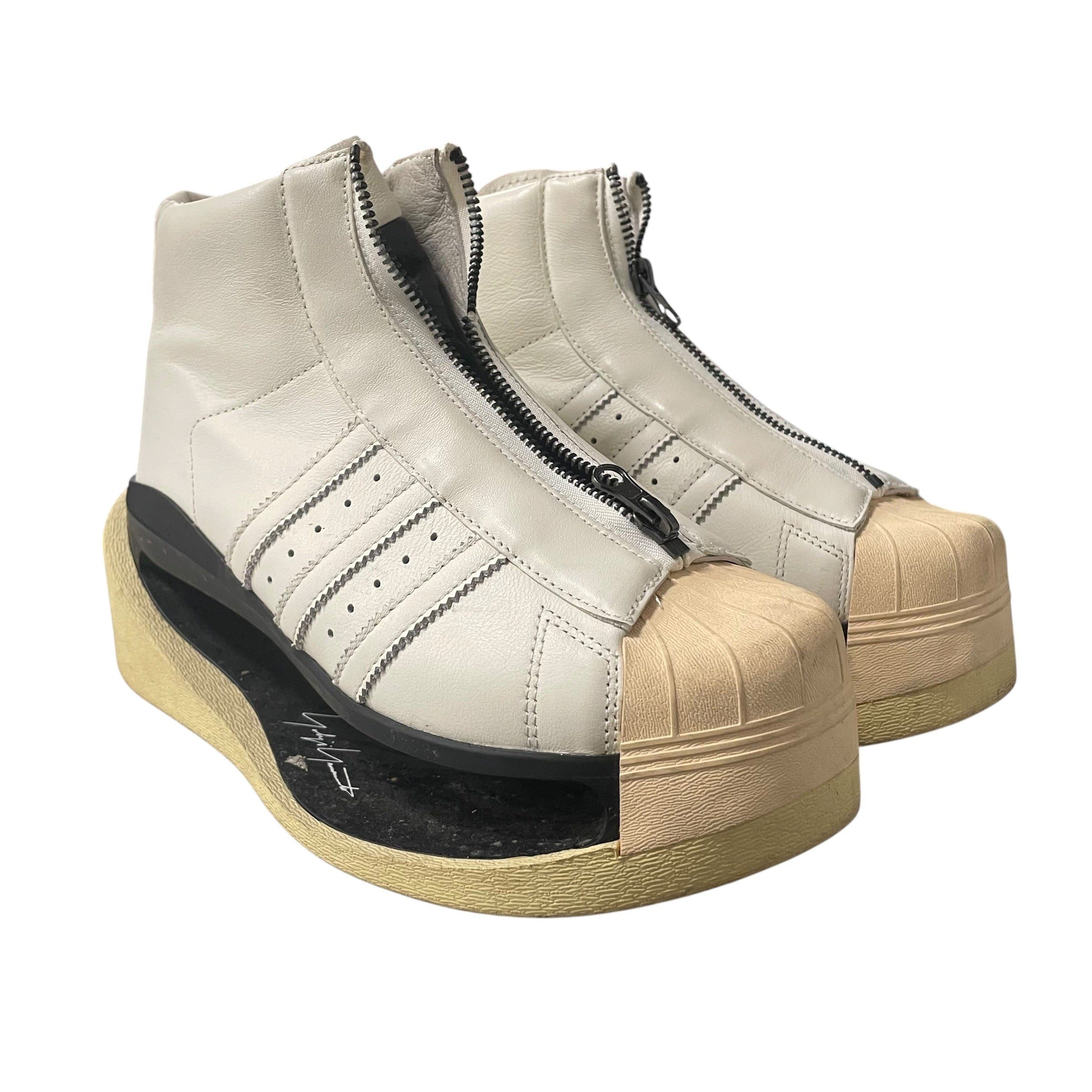 Y-3/Hi-Sneakers/US 5.5/Leather/CRM/APX 21T001. FRONT ZIP / CUTOUT view 1