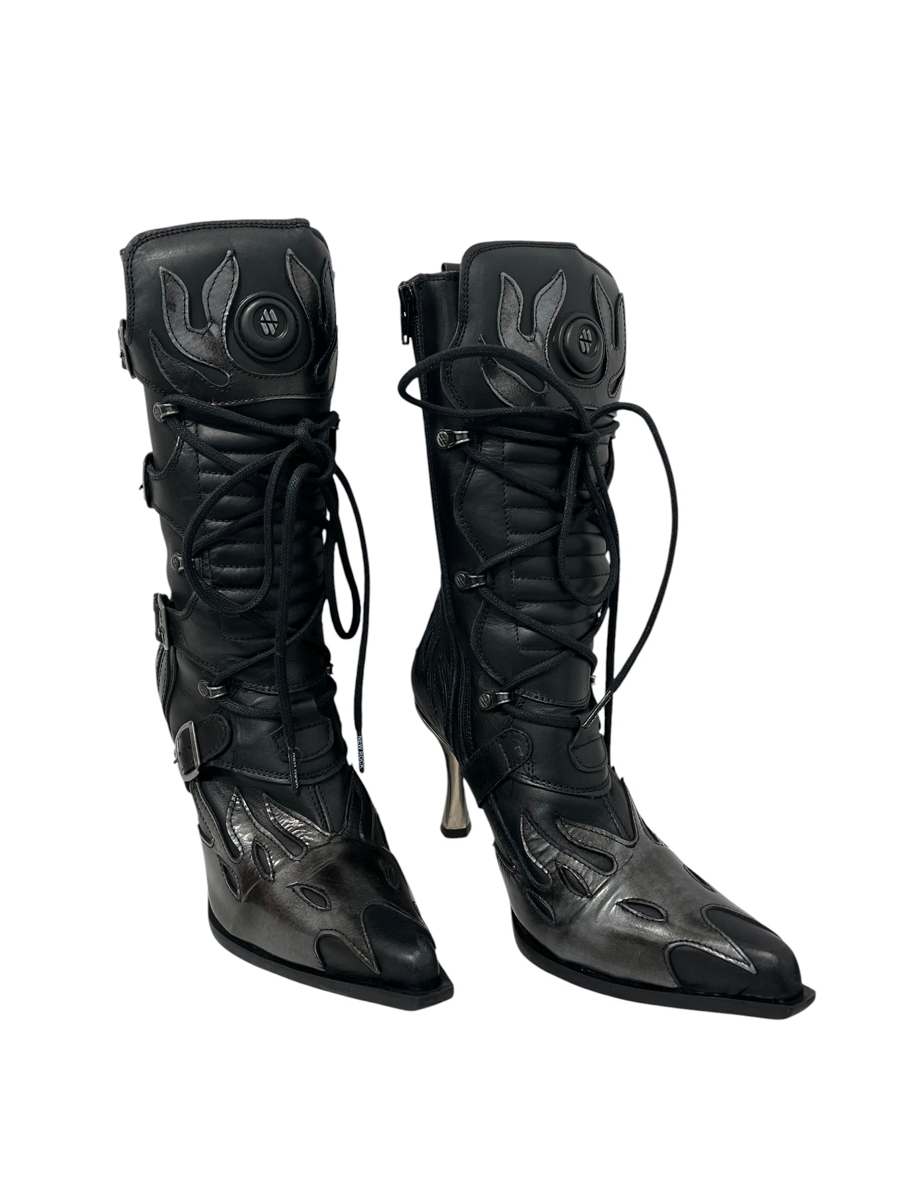 NEW ROCK/Boots/EU 37/Leather/BLK/ANTIK ACERO HEELED BOOT view 1