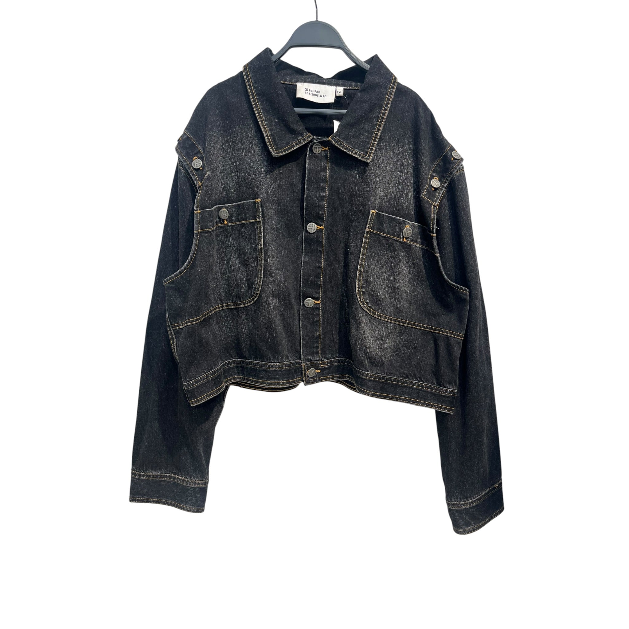 Telfar/Denim Jkt/XXL/Cotton/BLK/armpit cut outs crop view 1