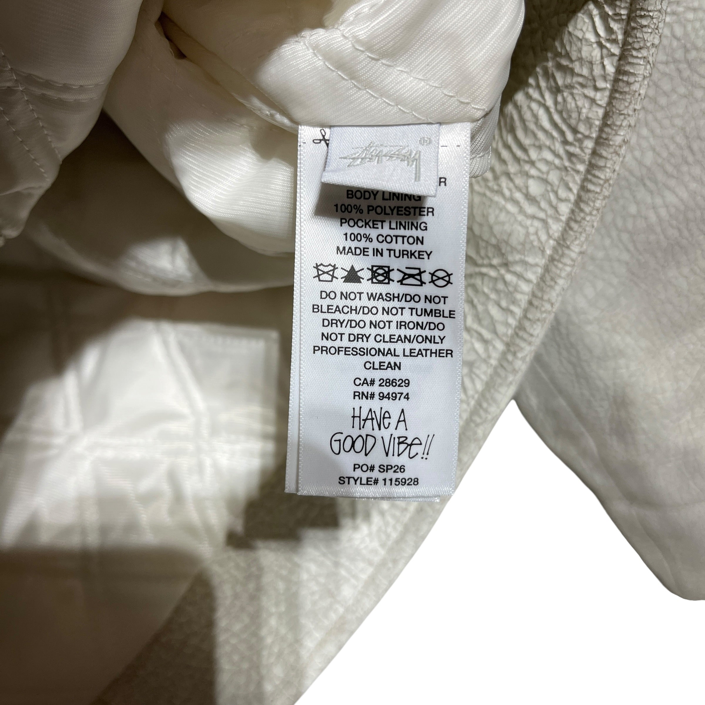 STUSSY/Leather Jkt/L/Leather/WHT/cracked garage jacket view 3