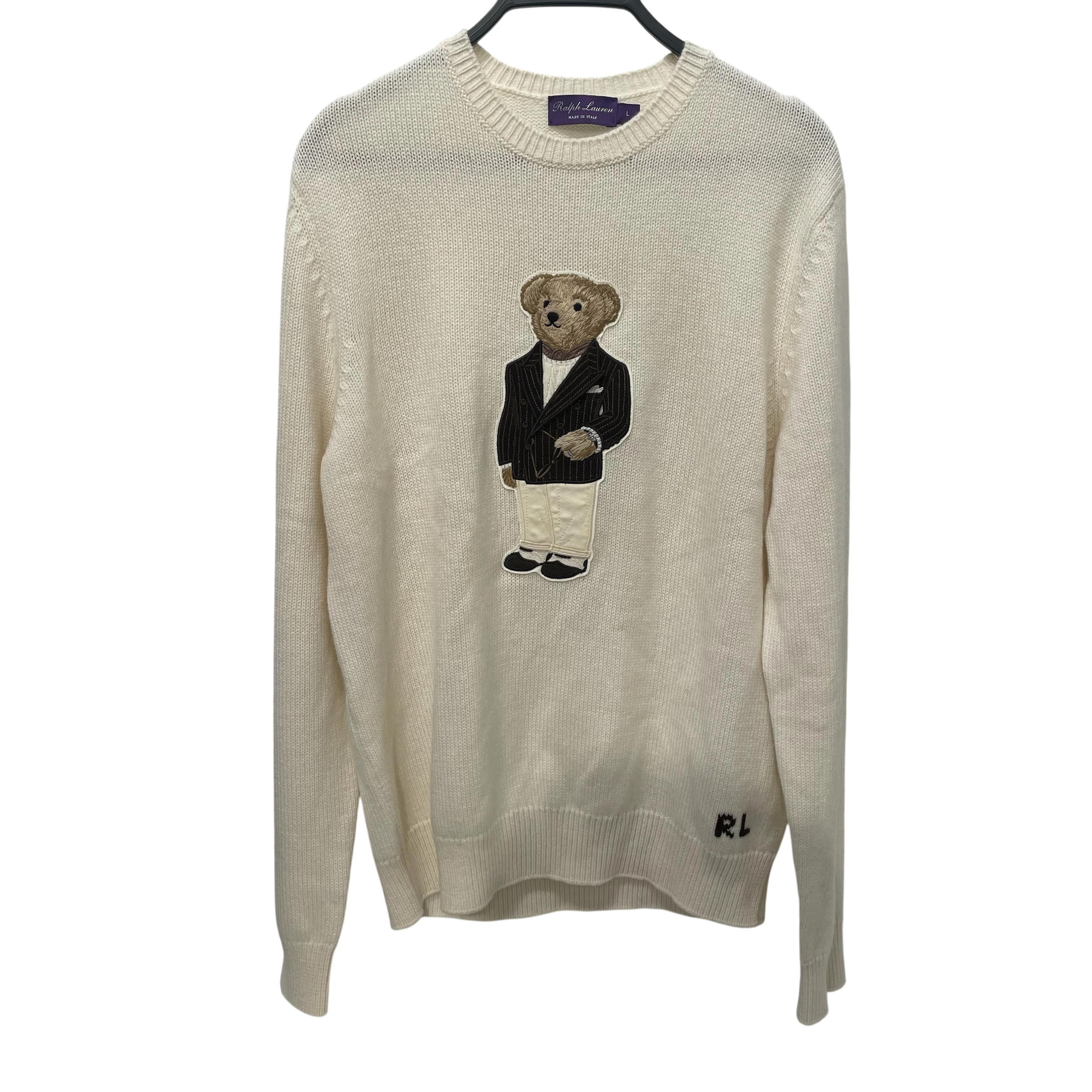 RALPH LAUREN PURPLE LABEL/Heavy Sweater/L/Graphic/Cashmere/CRM/Polo Bear Cashmere Sweater view 1