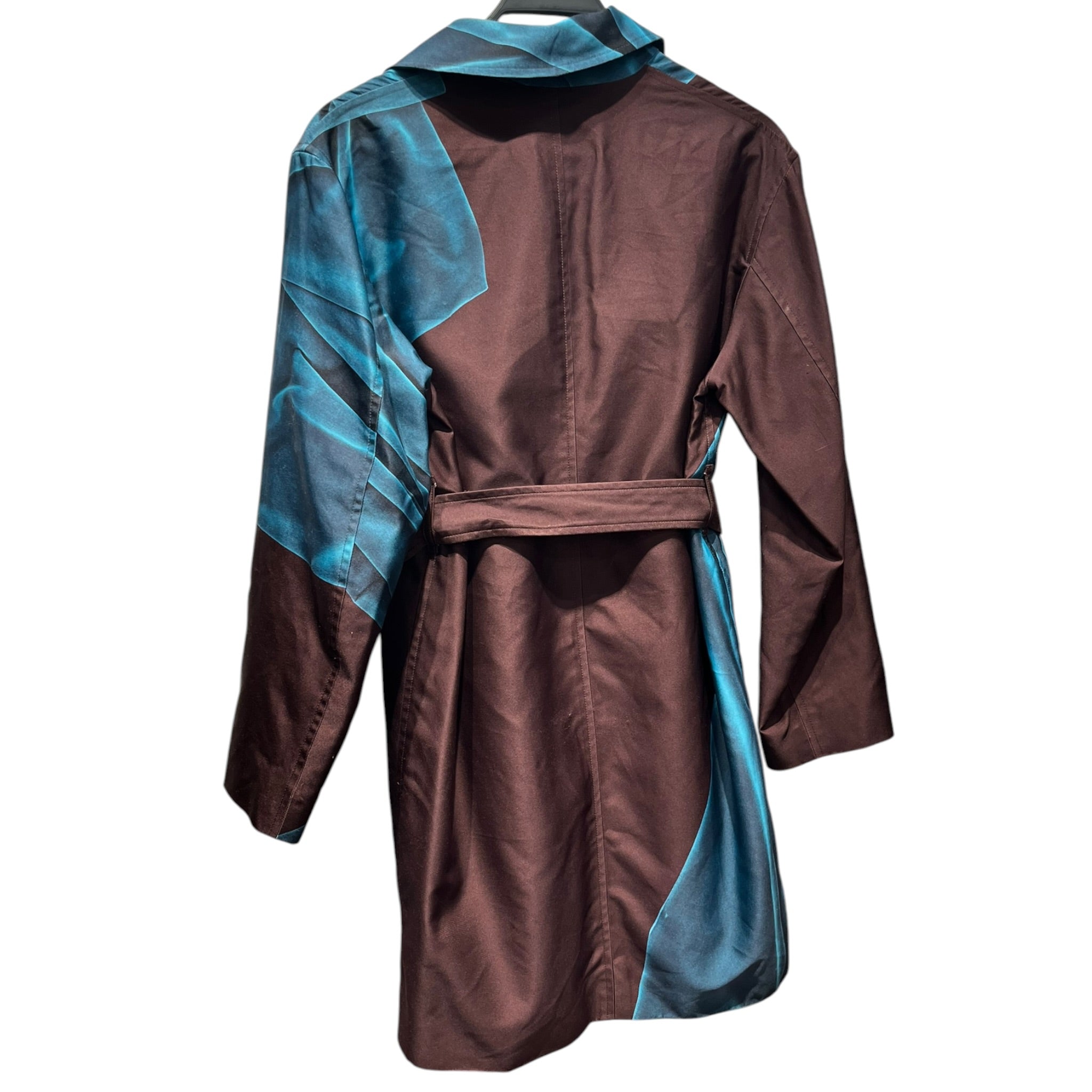 DRIES VAN NOTEN/Trench Coat/36/All Over Print/Polyester/BLU/Single Breasted/waist tie view 2