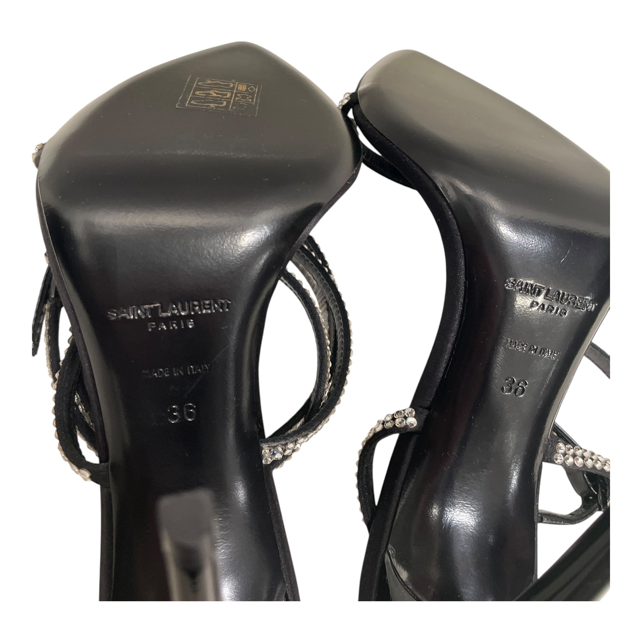 SAINT LAURENT/Heels/EU 36/Leather/BLK/RHINESTONE WRAP AROUND HEEL view 6