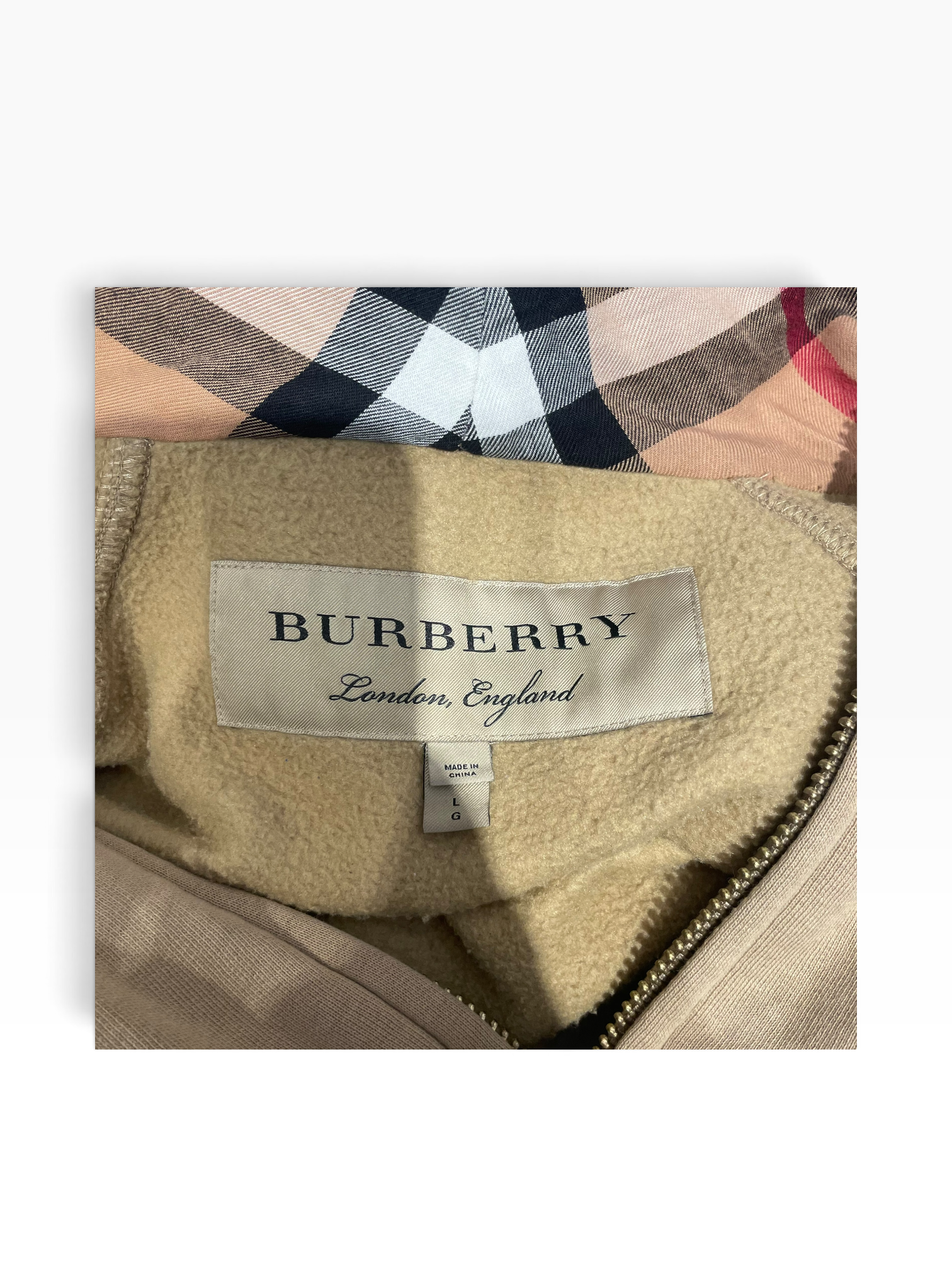 BURBERRY LONDON/Zip Up Hoodie/L/Cotton/BEG/Nova Check Inside view 3