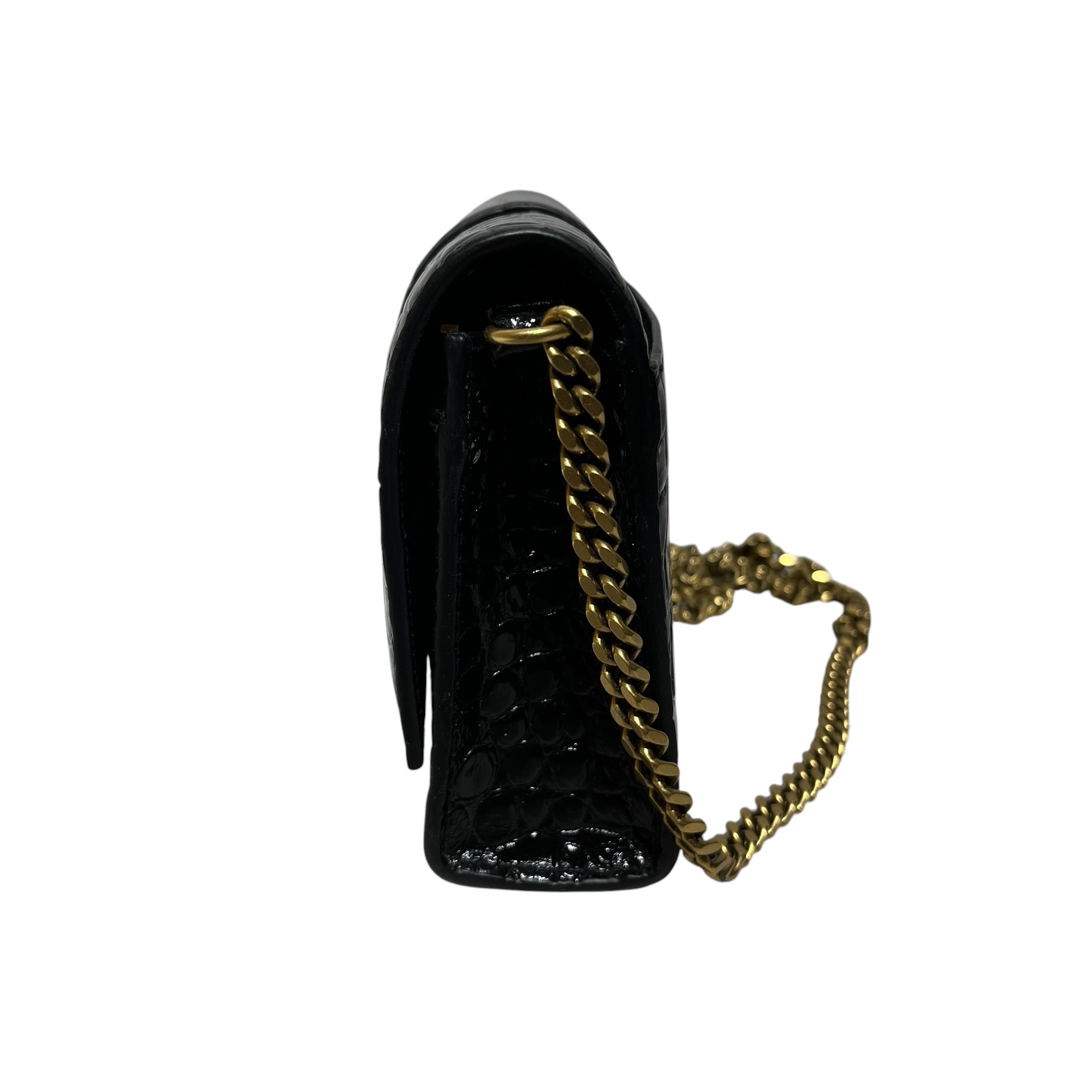 BALENCIAGA/Cross Body Bag/Animal Pattern/Leather/BLK/croc crossbody view 4