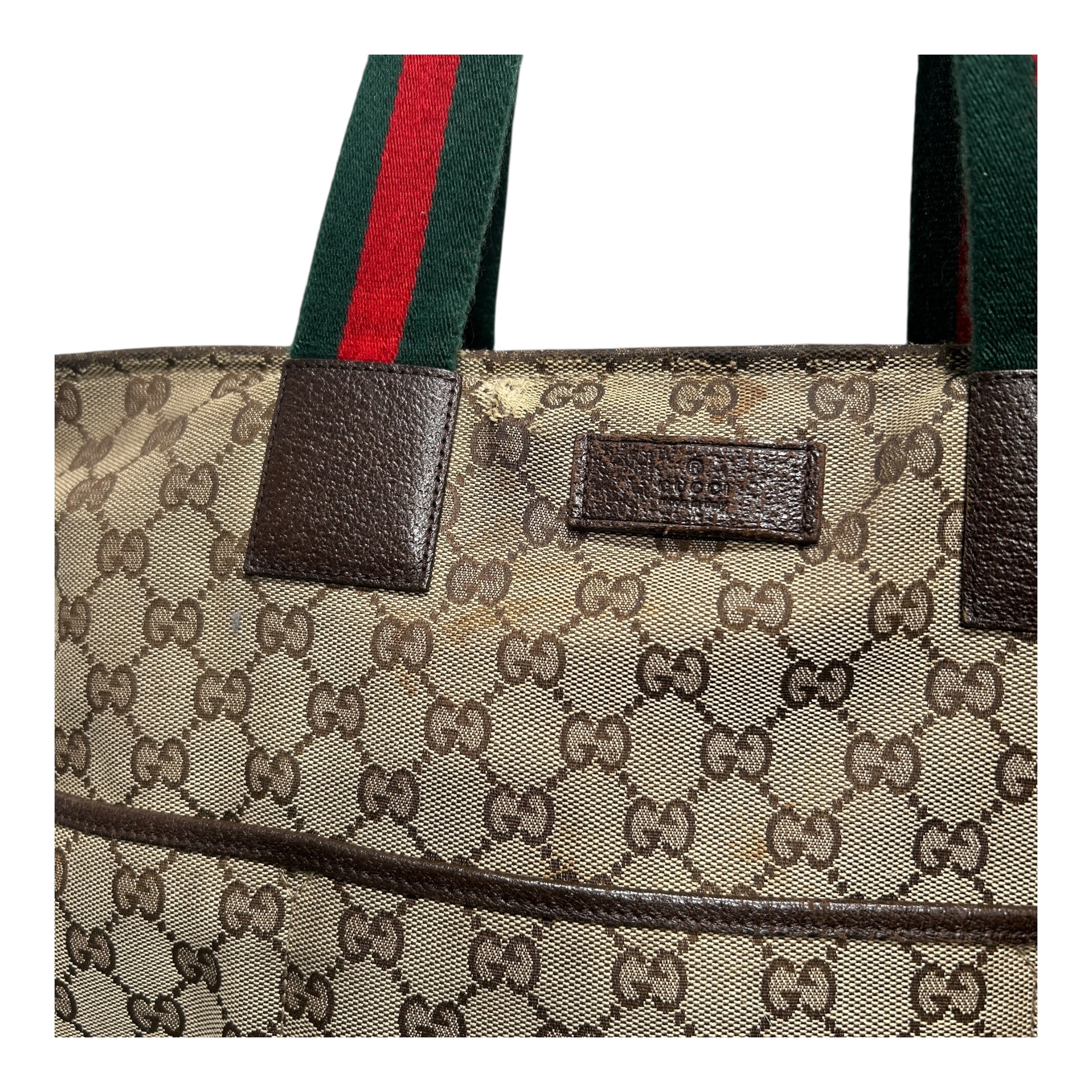 GUCCI/Tote Bag/Monogram/BRW/TOTE BAG RED/GRN HANDLES view 5