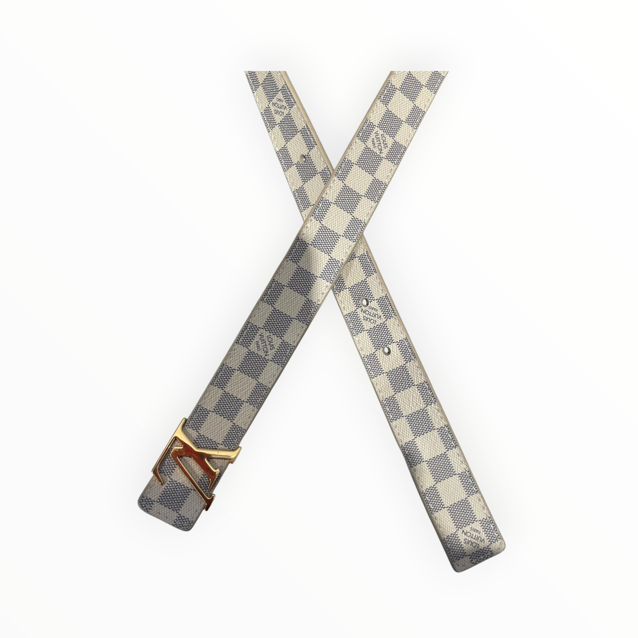 LOUIS VUITTON/Belt/All Over Print/Leather/WHT/L's/Damier Azur LV Initiales Belt view 2
