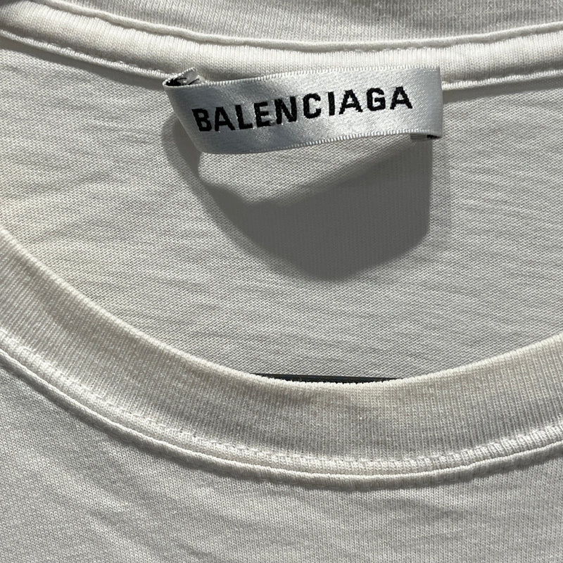 BALENCIAGA/T-Shirt/XS/Cotton/WHT/small logo front /spots