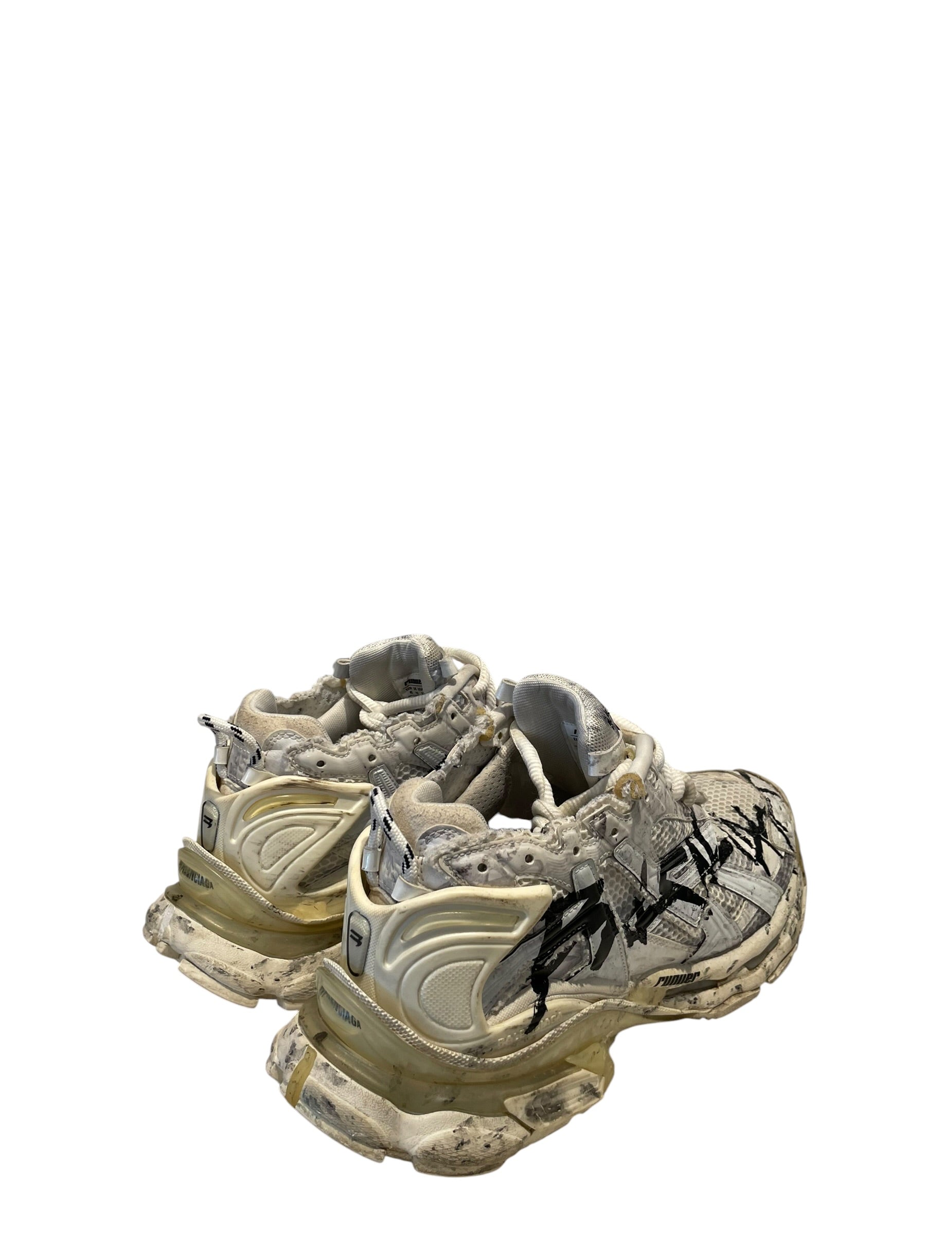 BALENCIAGA/Low-Sneakers/US 11/All Over Print/Leather/WHT/Graffiti Distressed view 4