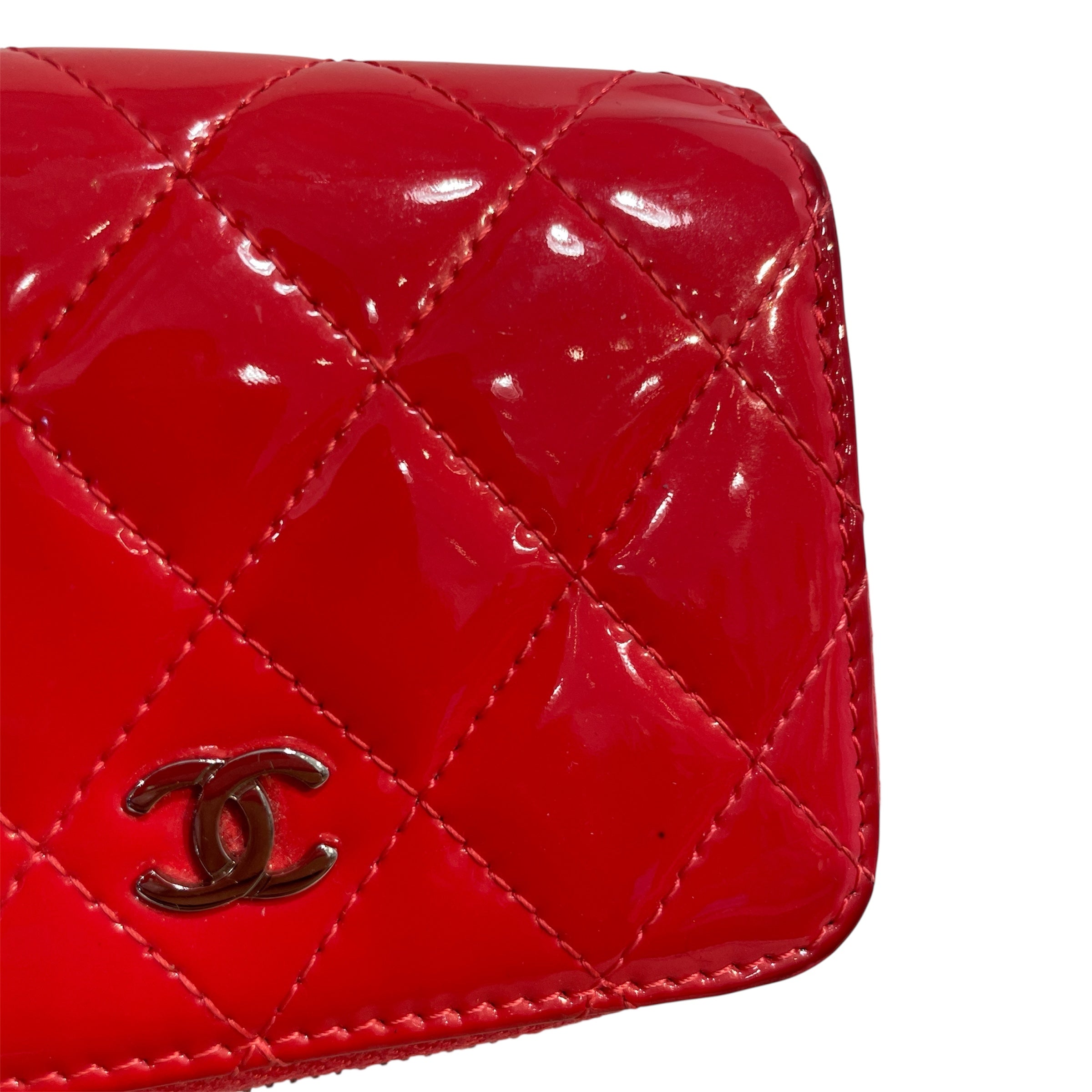 CHANEL/Wallet/Leather/RED/Quilted Patent Leather L Yen view 4