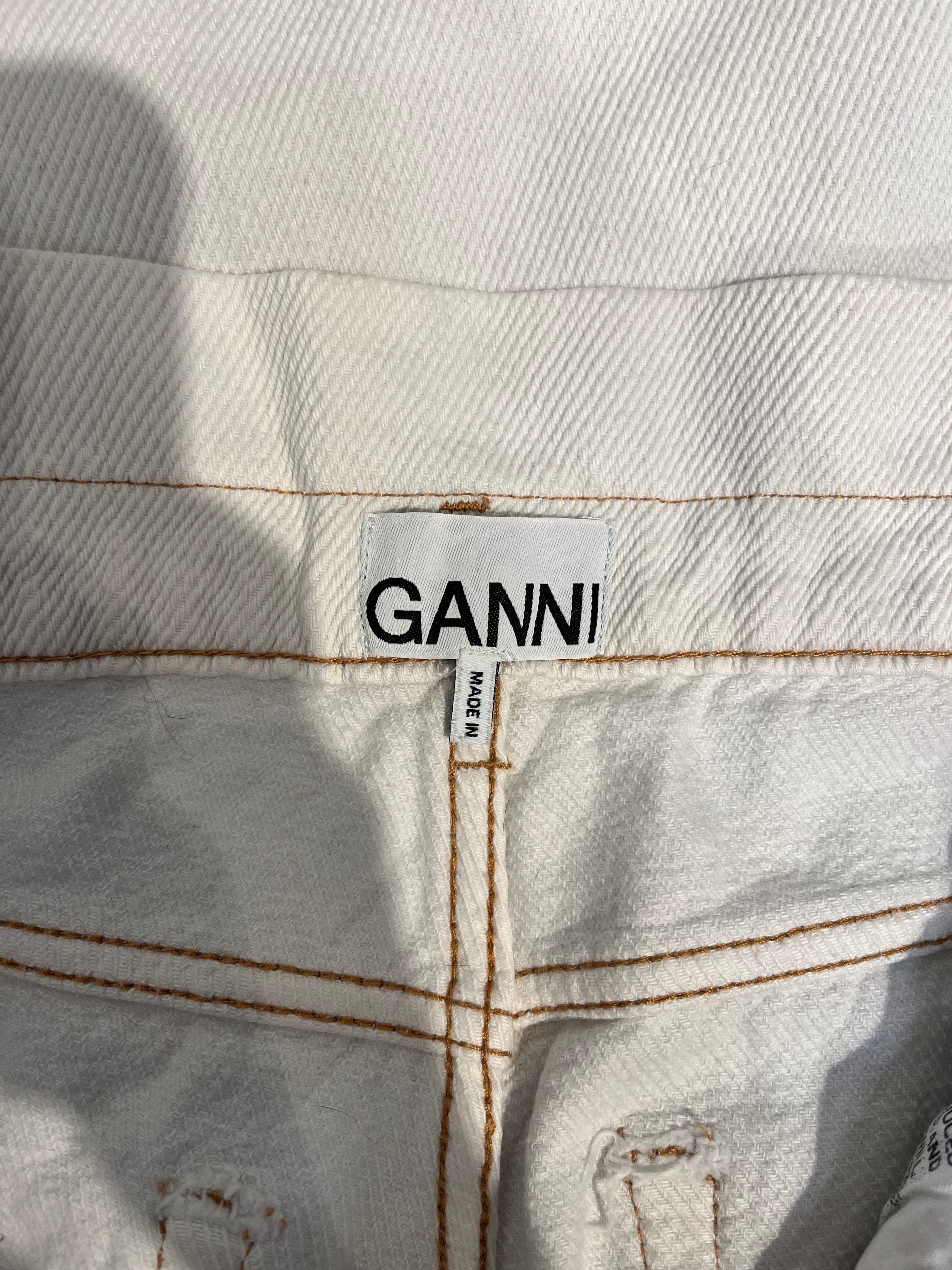GANNI/Wide Leg Pants/27/Cotton/WHT/GOLD GROMMIT BELT view 3