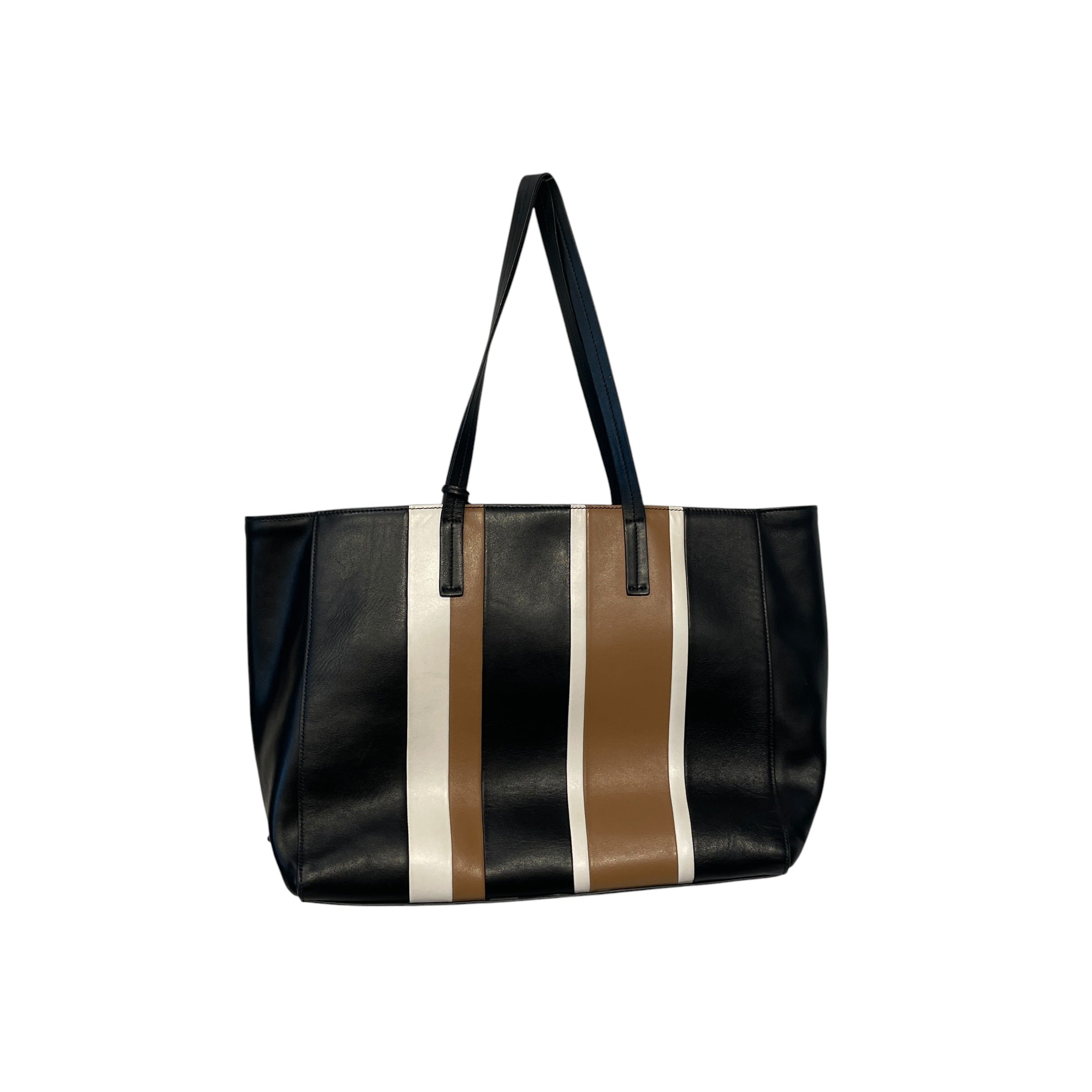 PRADA/Tote Bag/Stripe/Leather/BLK/WHITE/BROWN/TRI-COLOR view 3