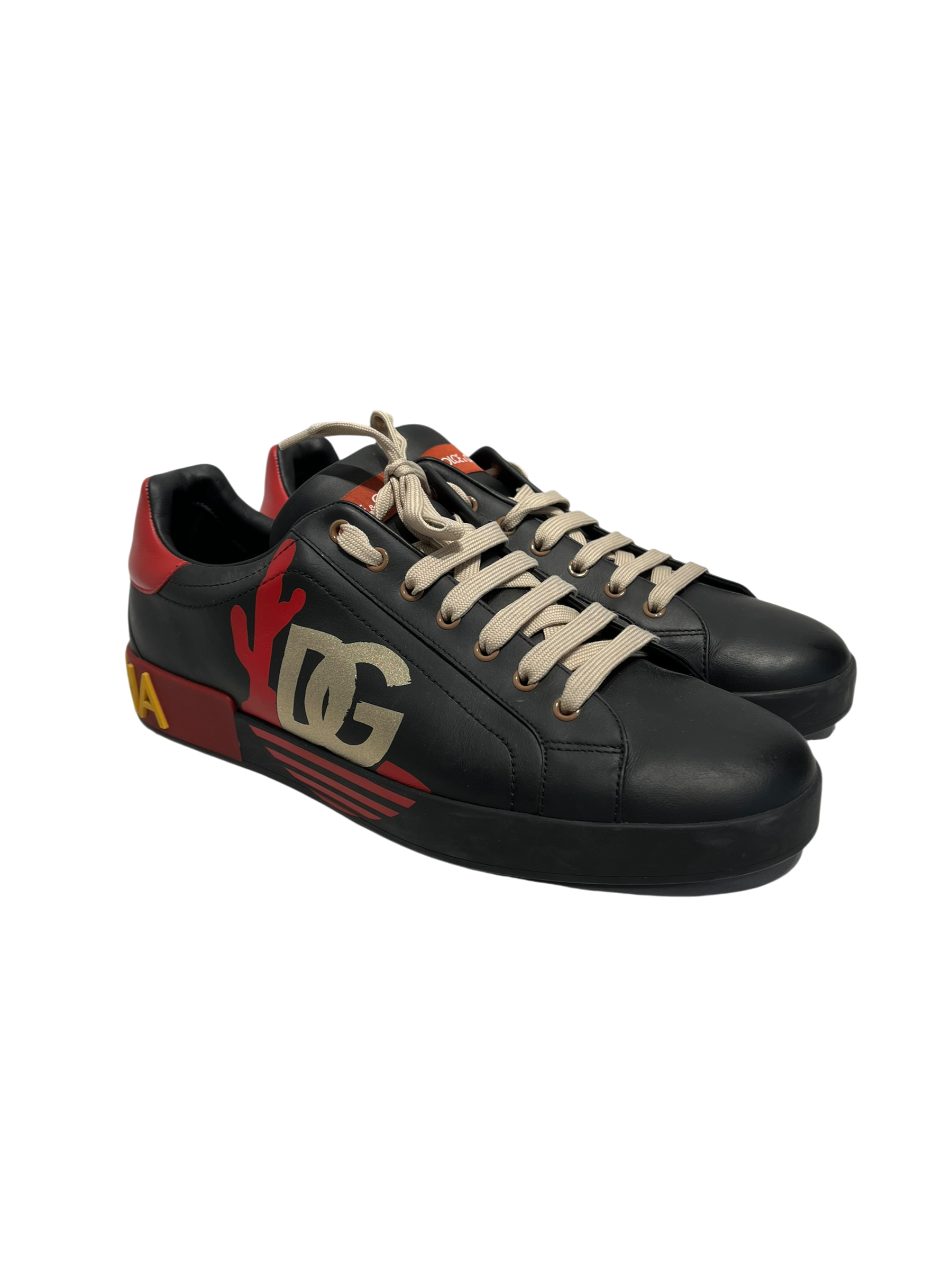 DOLCE&GABBANA/Low-Sneakers/UK 12/Leather/BLK/PORTOFINO BLK/RED CACTUS view 1