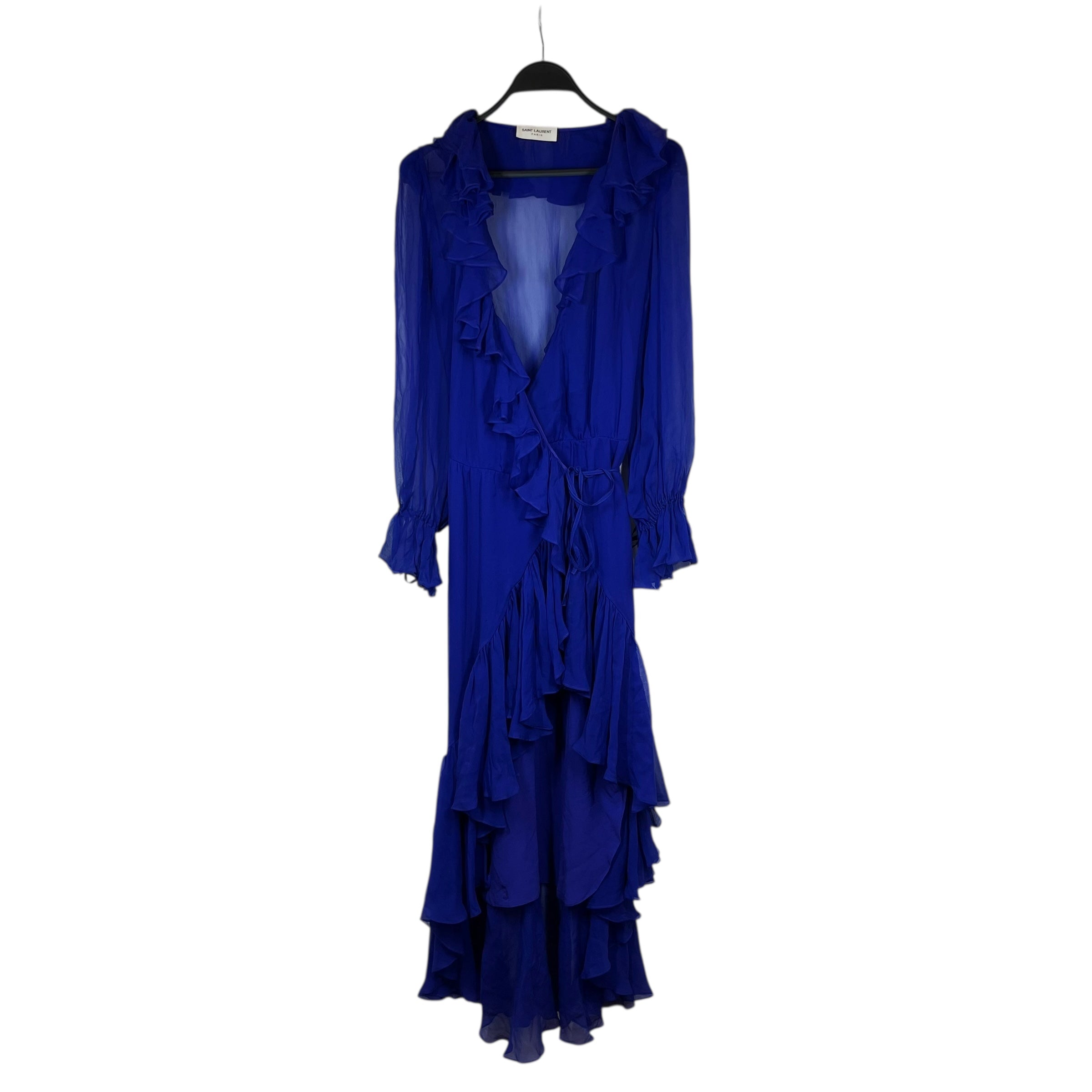 SAINT LAURENT/Dress/38/Silk/BLU/RUFFLED SILK CHIFFON WRAP MIDI view 1